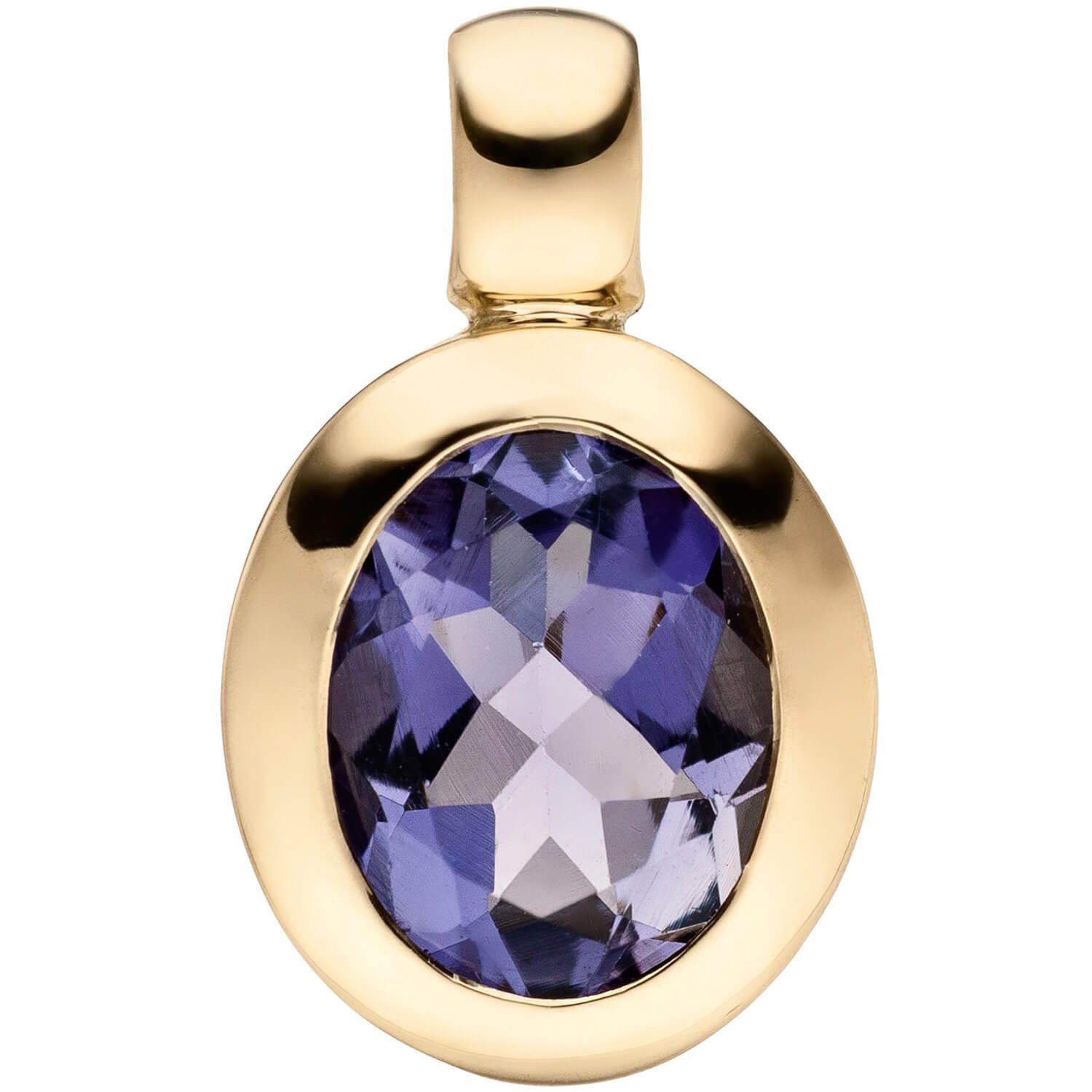 Schmuck Krone Kettenanhänger Anhänger blauer Iolith London-Blue, 585 Gelbgold, Gold 585