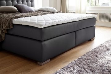 möbelando Boxspringbett Lenno, Boxspringbett Lenno mit Kunstleder schwarz, Liegefläche 180x200 cm, Kopfteil gesteppt, Metallfüße gebürstet