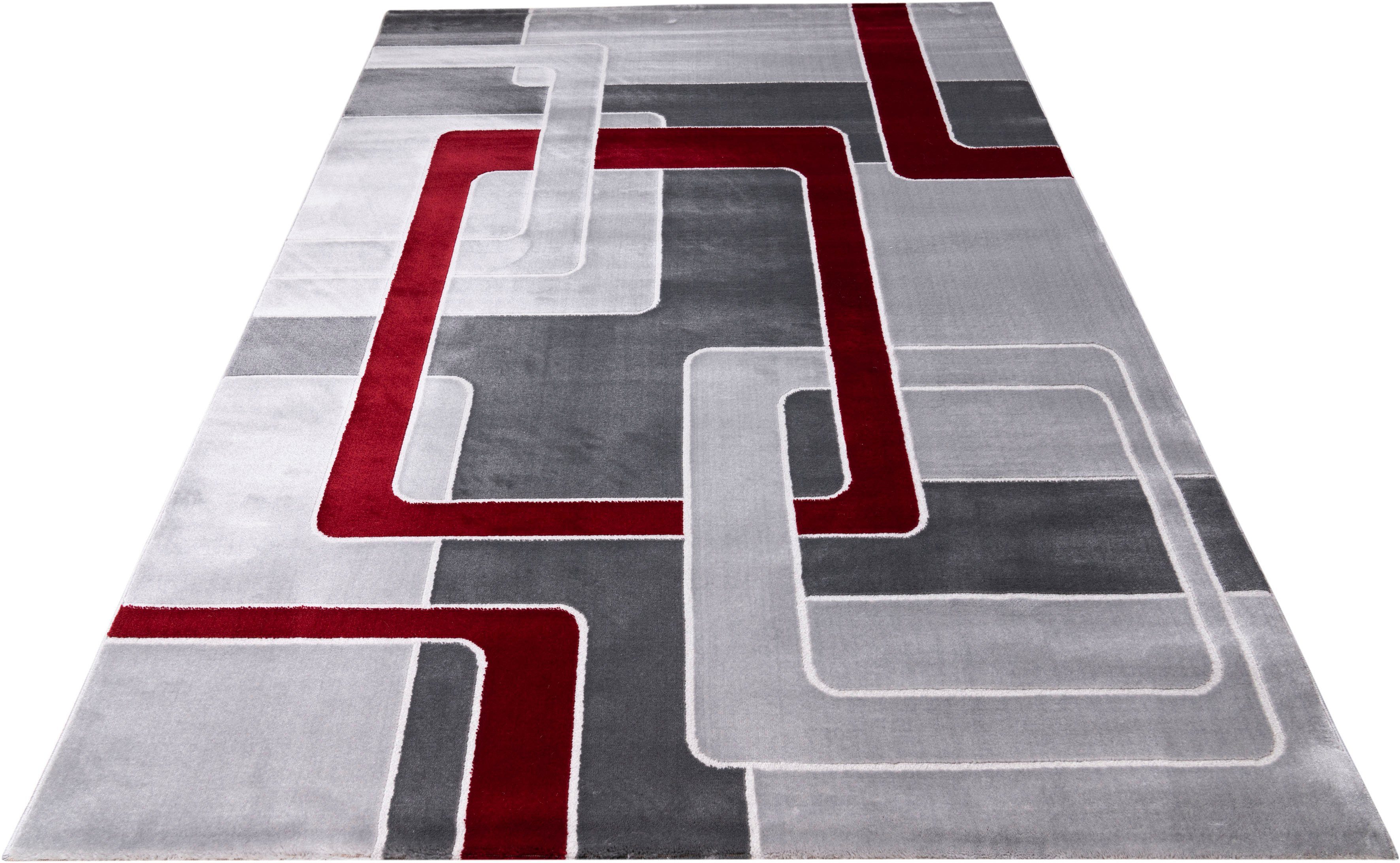 Teppich Anesa, Home affaire, rechteckig, Höhe: 12 mm, mit handgearbeitetem Konturenschnitt, flach, Kurzflor, elegant rot | Kurzflor-Teppiche