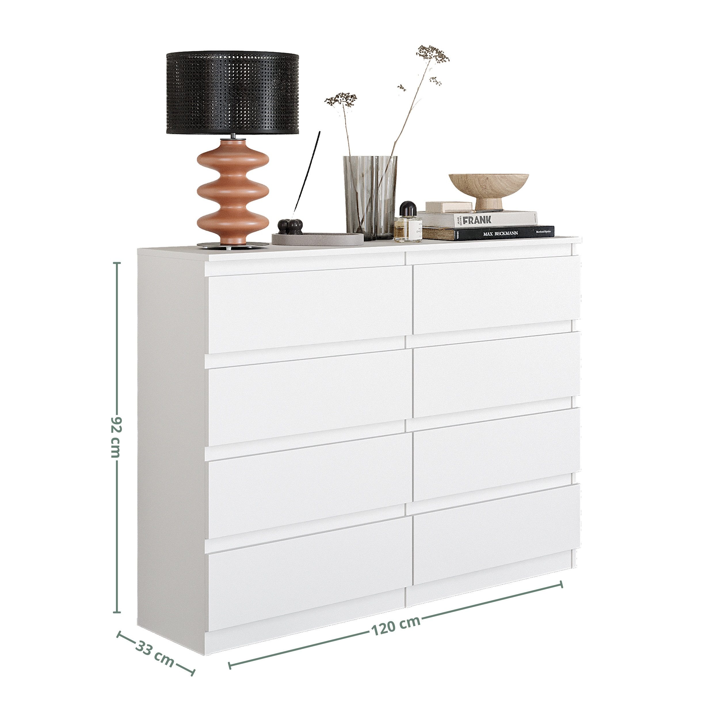 Furnica Kommode Weiß Matt Kommode 120 cm mit 8 Schubladen - Wohn - und Schlafzimmer – Bild 2 von 5