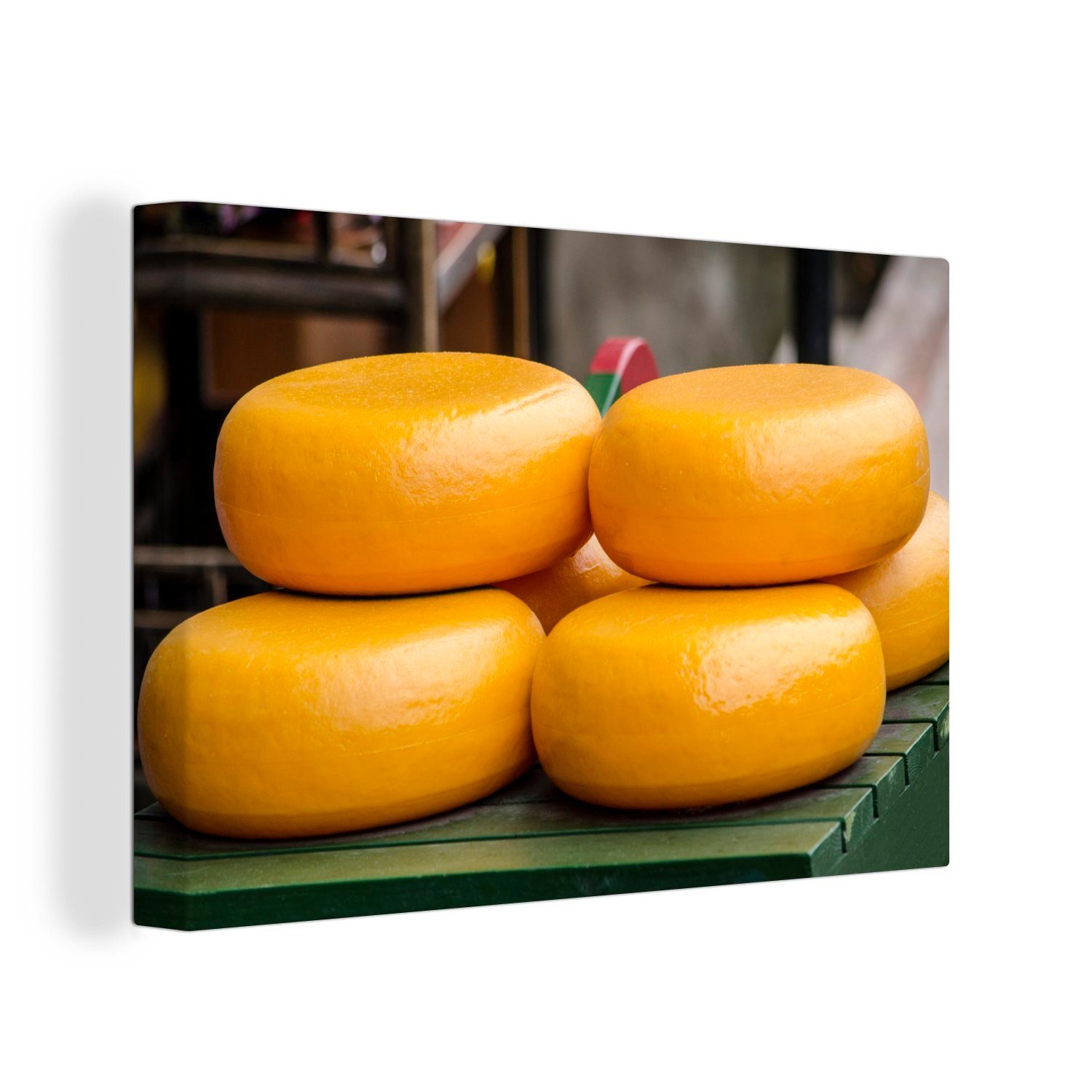 OneMillionCanvasses® Leinwandbild Gouda - Käse - Tisch, (1 St), Wandbild Leinwandbilder, Aufhängefertig, Wanddeko, 30x20 cm