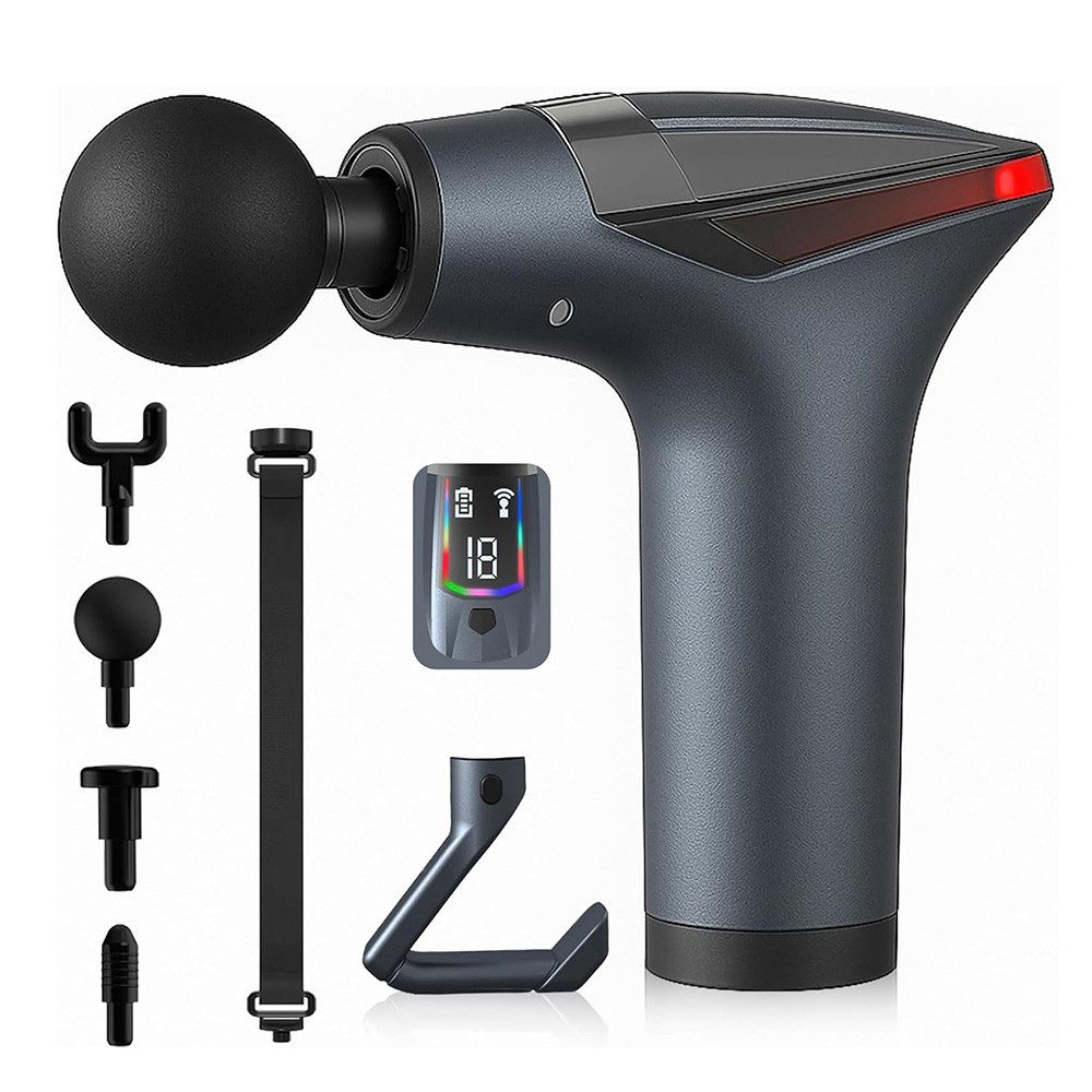 TWUFY Massagepistole Massagepistole Tiefengewebe Massagepistole 12 mm Hub, 12 Geschwindigkeiten & LCD Screen, 4 Aufsätze, Leiser Handmassager, für Schulter Körper Rücken Entspannung, Tragbar Handmassagegerät für Nacken Schulter Körper Rücken Entspannung