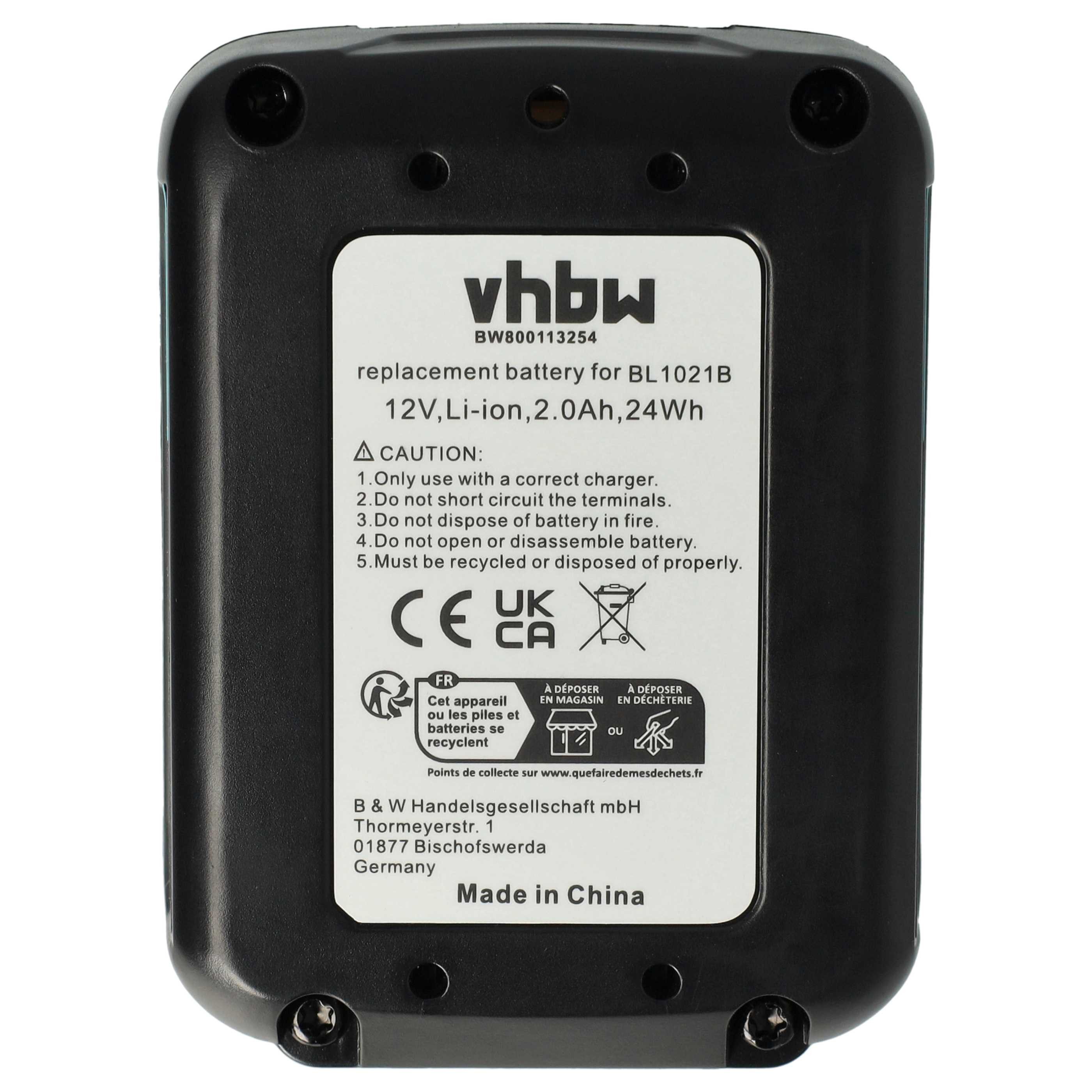 vhbw Akku Ersatz für Makita BL1015B-2, BL1021B, BL1016, BL1020, BL1020B-2, Akku Akku Li-Ion 2000 mAh (12 V, 2 St), Leistungsfähige Austausch-Akkus für Werkzeug Powertools wie