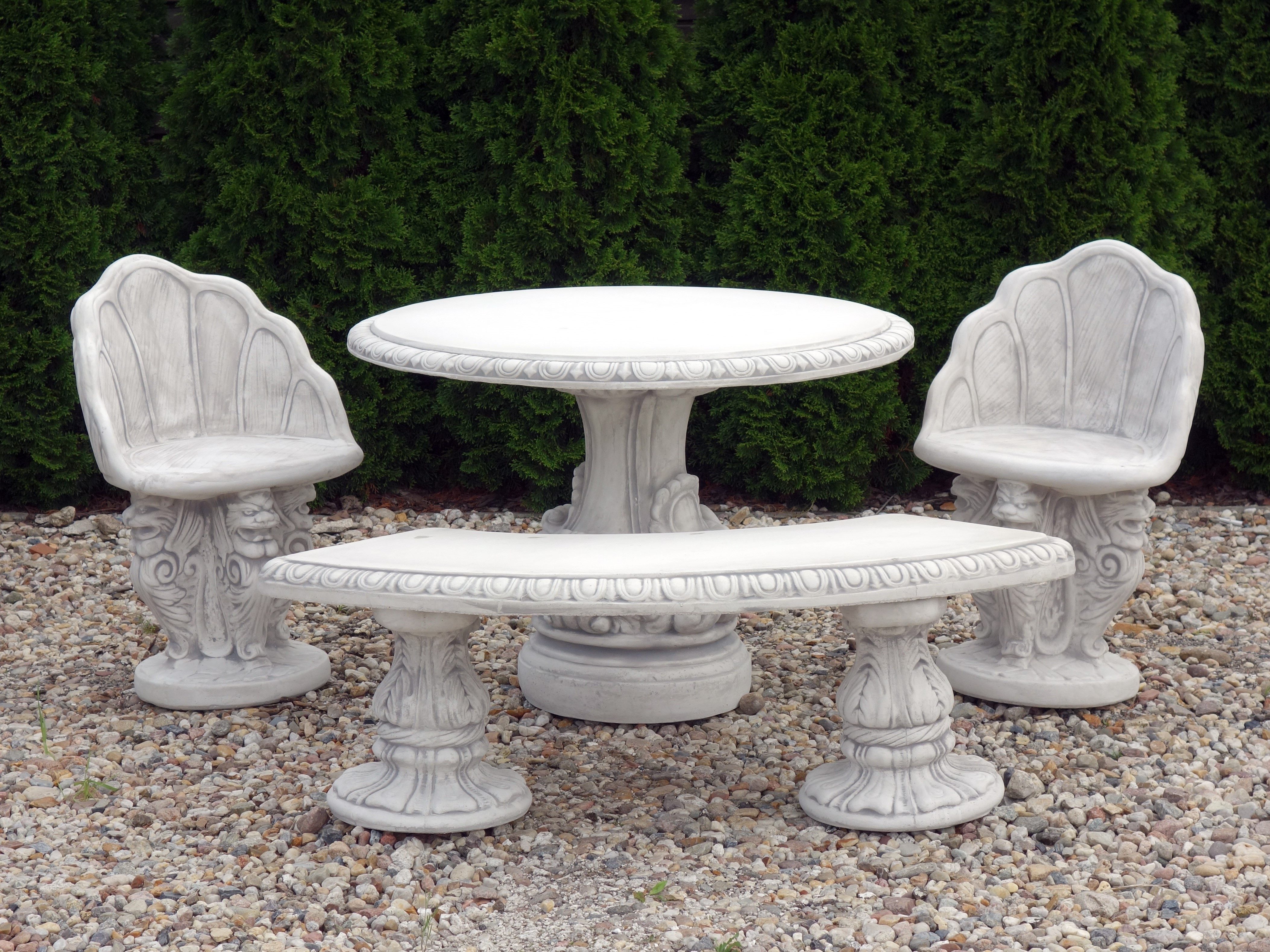 Gartenfigur Massive Sitzgruppe Gartenmöbel Sitzbank Stühle Gartentisch