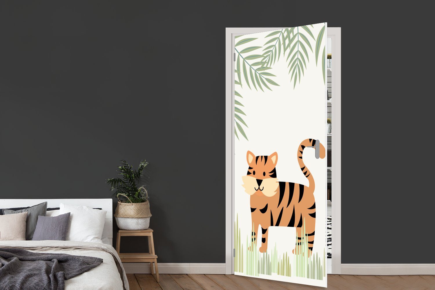 St), Dschungel, Matt, MuchoWow 75x205 Illustration im cm für Türaufkleber, Fototapete Türtapete bedruckt, Tür, eines Tigers (1