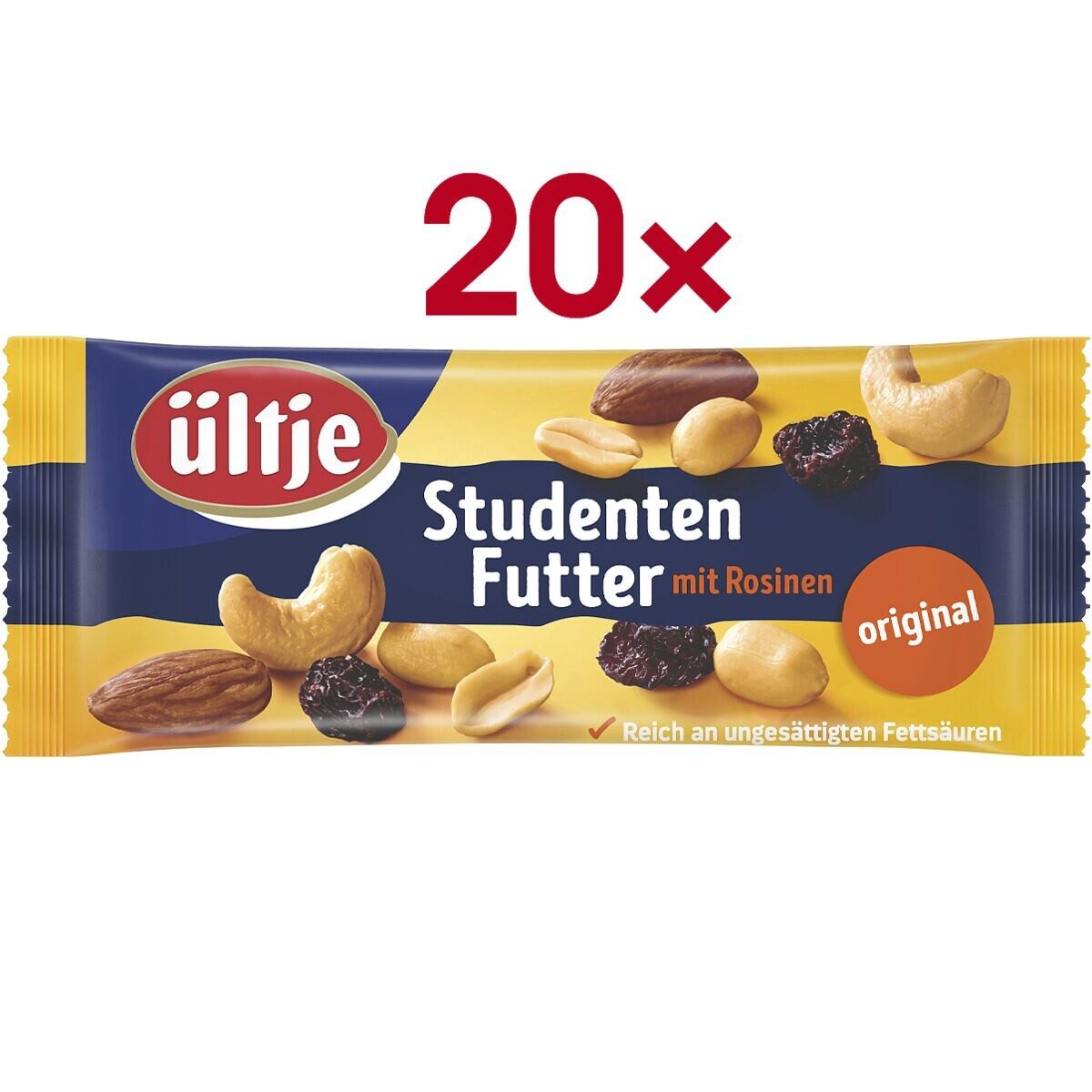 UELTJE Nüsse Original, Studentenfutter mit Rosinen, 20x 50 g