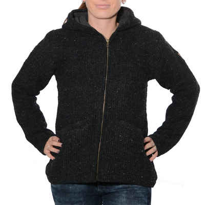 KUNST UND MAGIE Longstrickjacke Klassische Damen Strickjacke Wolle Jacke + Fleecefutter und Kapuze