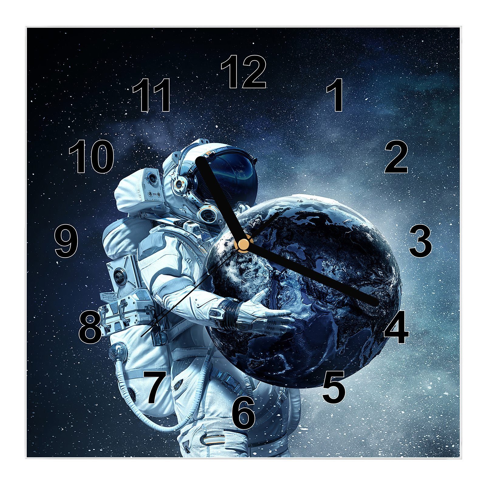 30 Wanduhr Motiv Wanduhr cm mit x Glasuhr Astronaut 30 Erdplaneten Primedeco mit Wandkunst Größe
