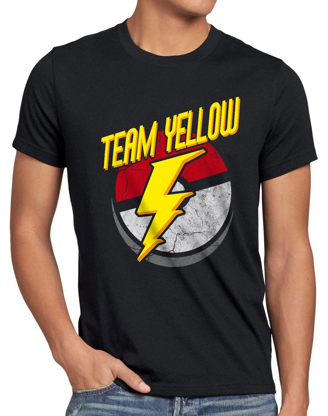ball Team Instinct Herren Yellow Gelb arena style3 T-Shirt go poke Intuition Elektro Print-Shirt