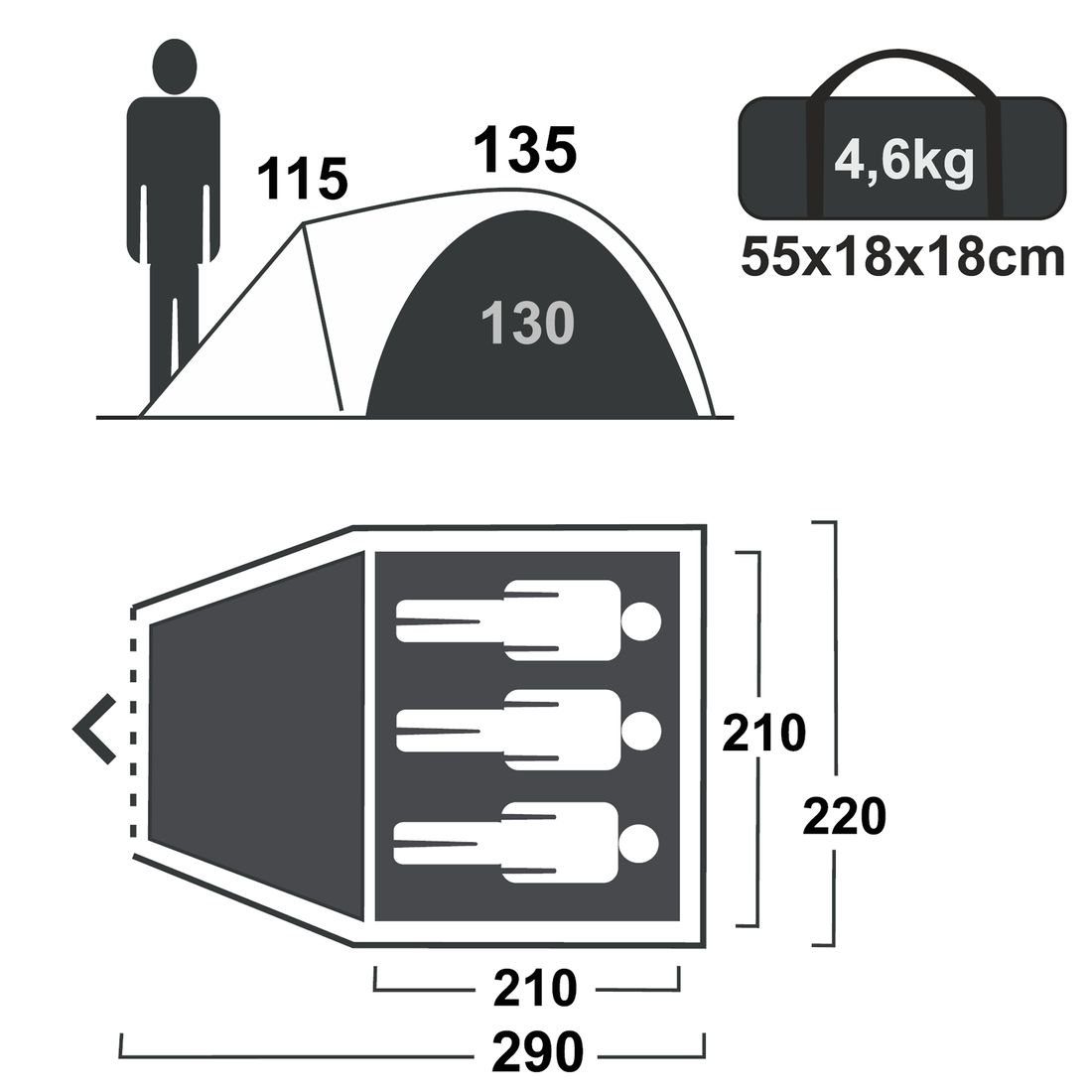 Vorraum 3 wasserdicht Personen 5000 3 yourGEAR Zelt Kuppelzelt yourGEAR Personen: Tivano mm, Kuppelzelt