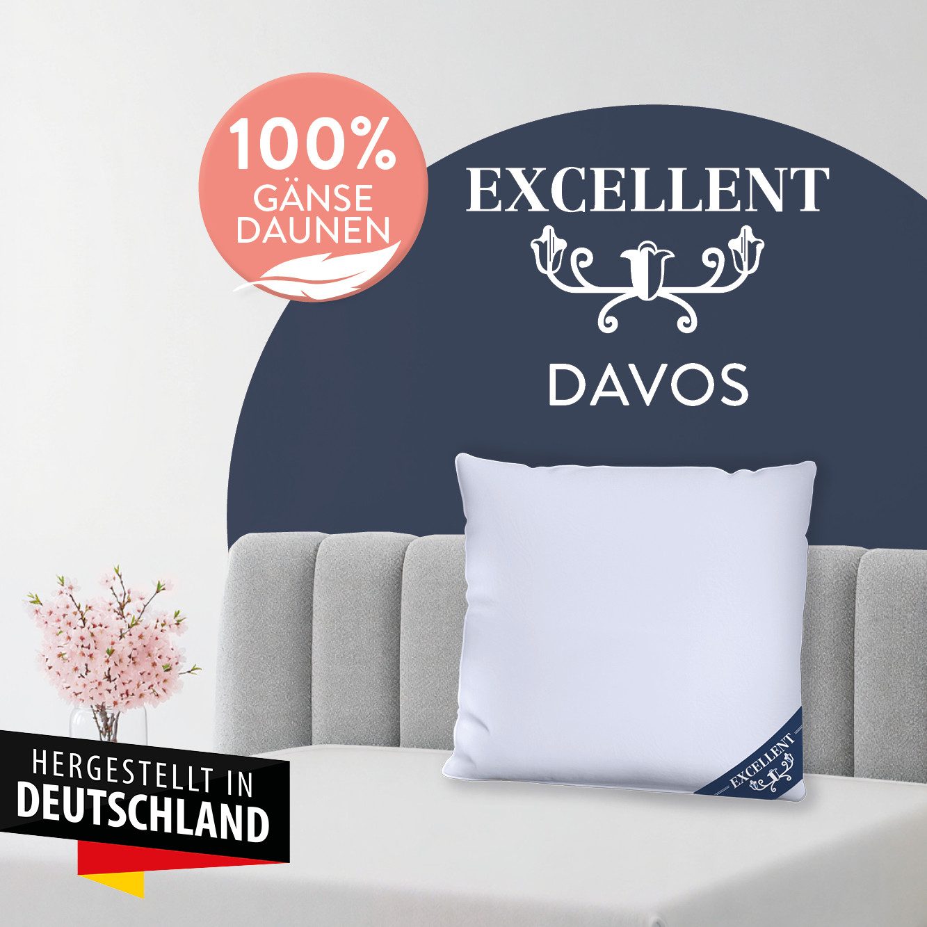 Excellent 3-Kammer-Kopfkissen Davos, mit 100% Gänsedaunen in den Außenkammern gefüllt – Bild 2 von 5