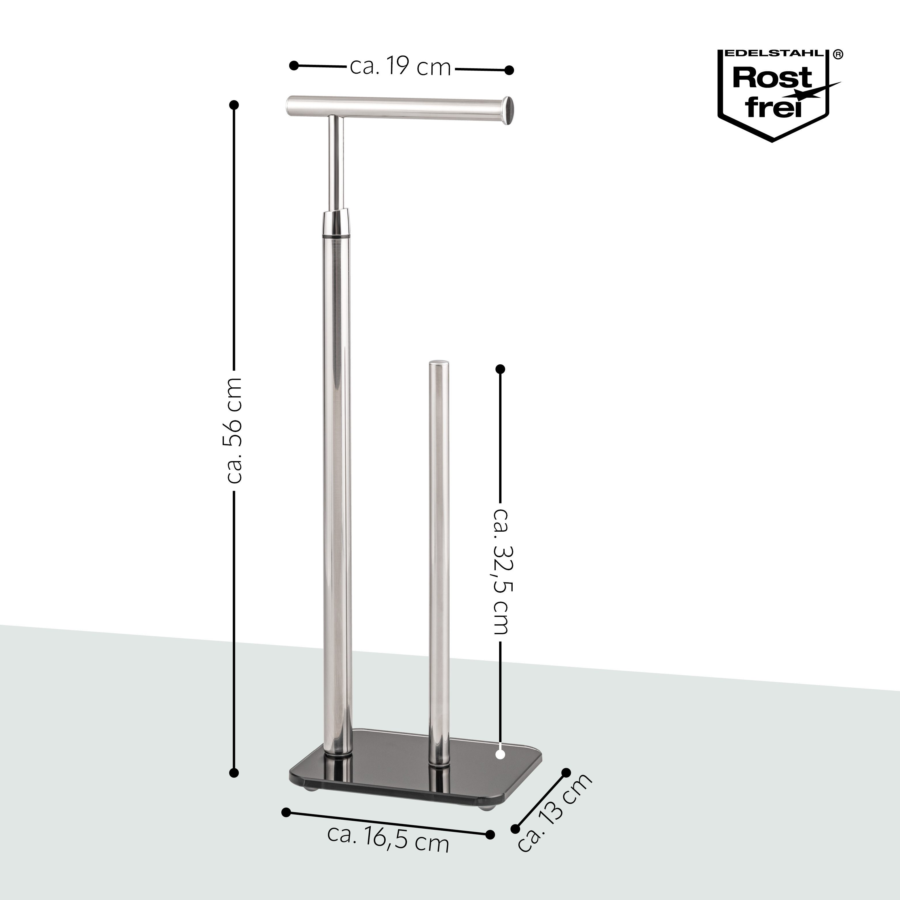 bremermann Toilettenpapierhalter Stand-WC-Rollenhalter 2in1, Ersatzrollenhalter, Edelstahl Glassockel