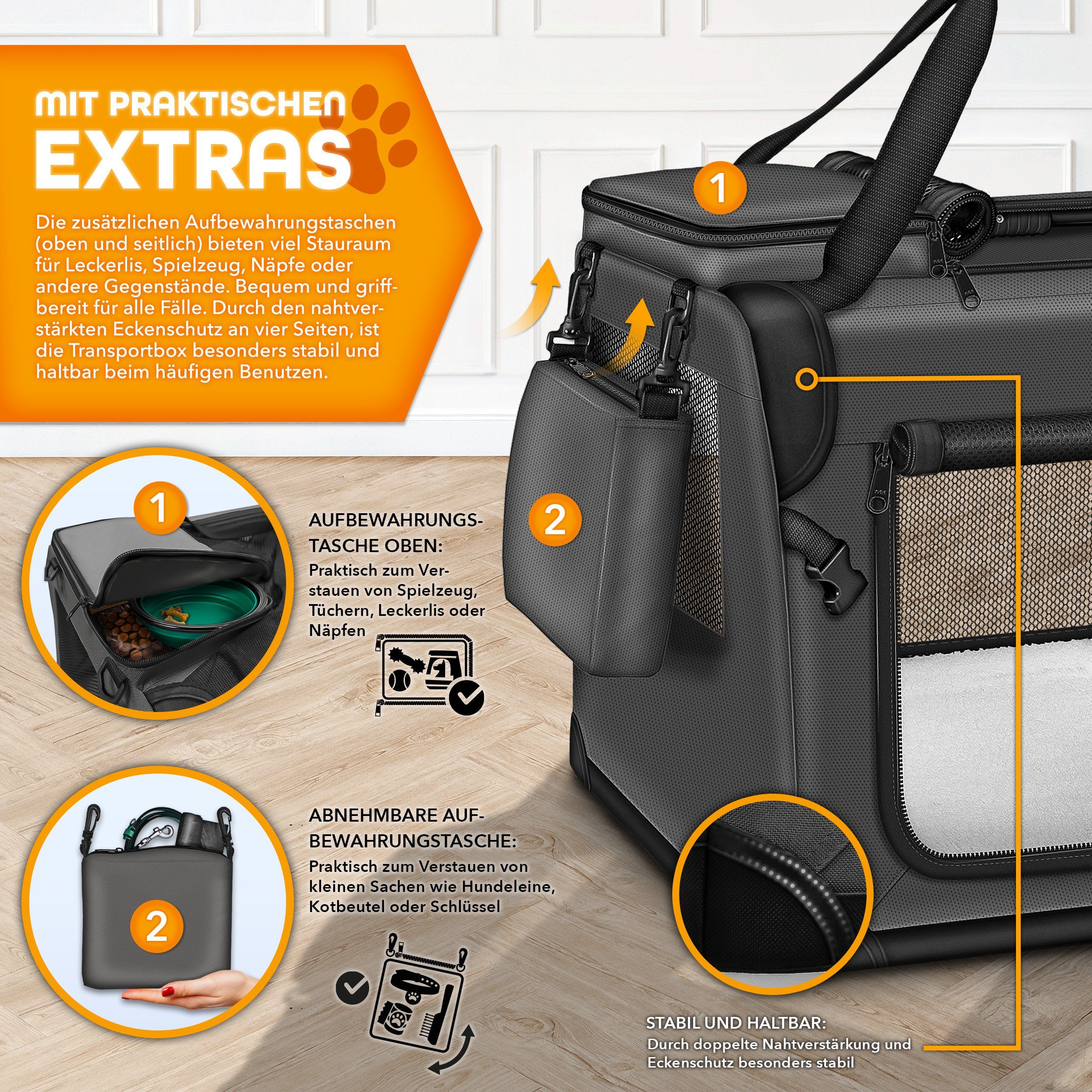 TRESKO Hunde-Transportbox Hundebox faltbar inkl. Leckmatte und Spatel bis 15,00 kg, Transportbox für Hunde und Katzen Hundetransportbox Hundetasche