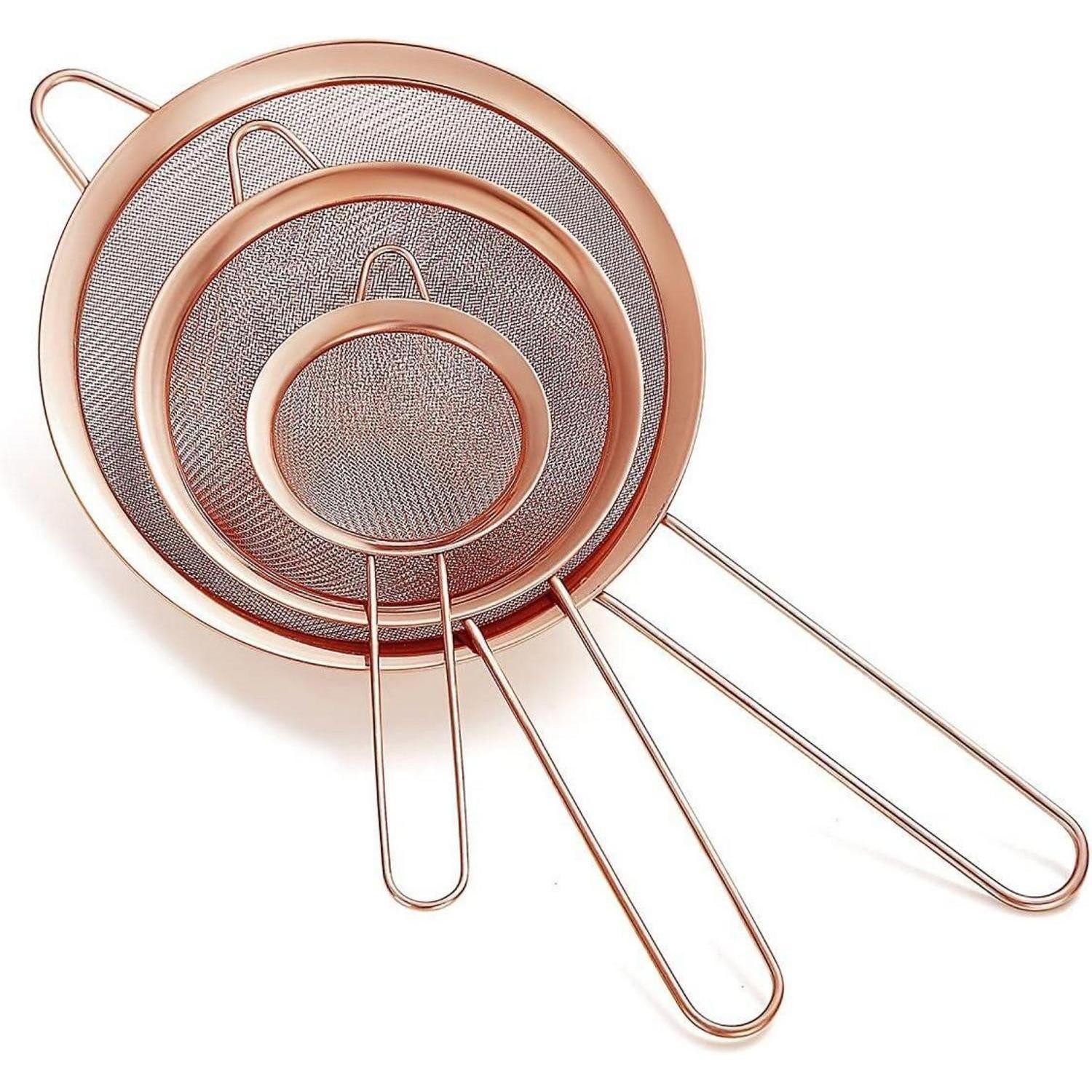 LuxusKollektion Küchensieb Sieb Mehlsieb Teesieb Nudelsieb Edelstahl Roségold Set 3 Kupfer
