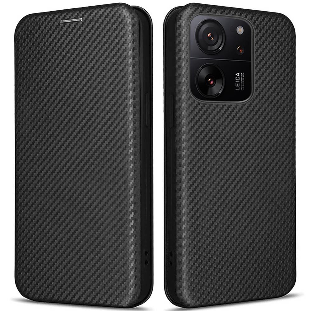 FITSU Handyhülle Flipcase für Xiaomi 13T Handyhülle im Carbon Design Schwarz 6,67 Zoll, Handytasche mit Carbon Optik, stabile Schutzhülle mit Magnetverschluss