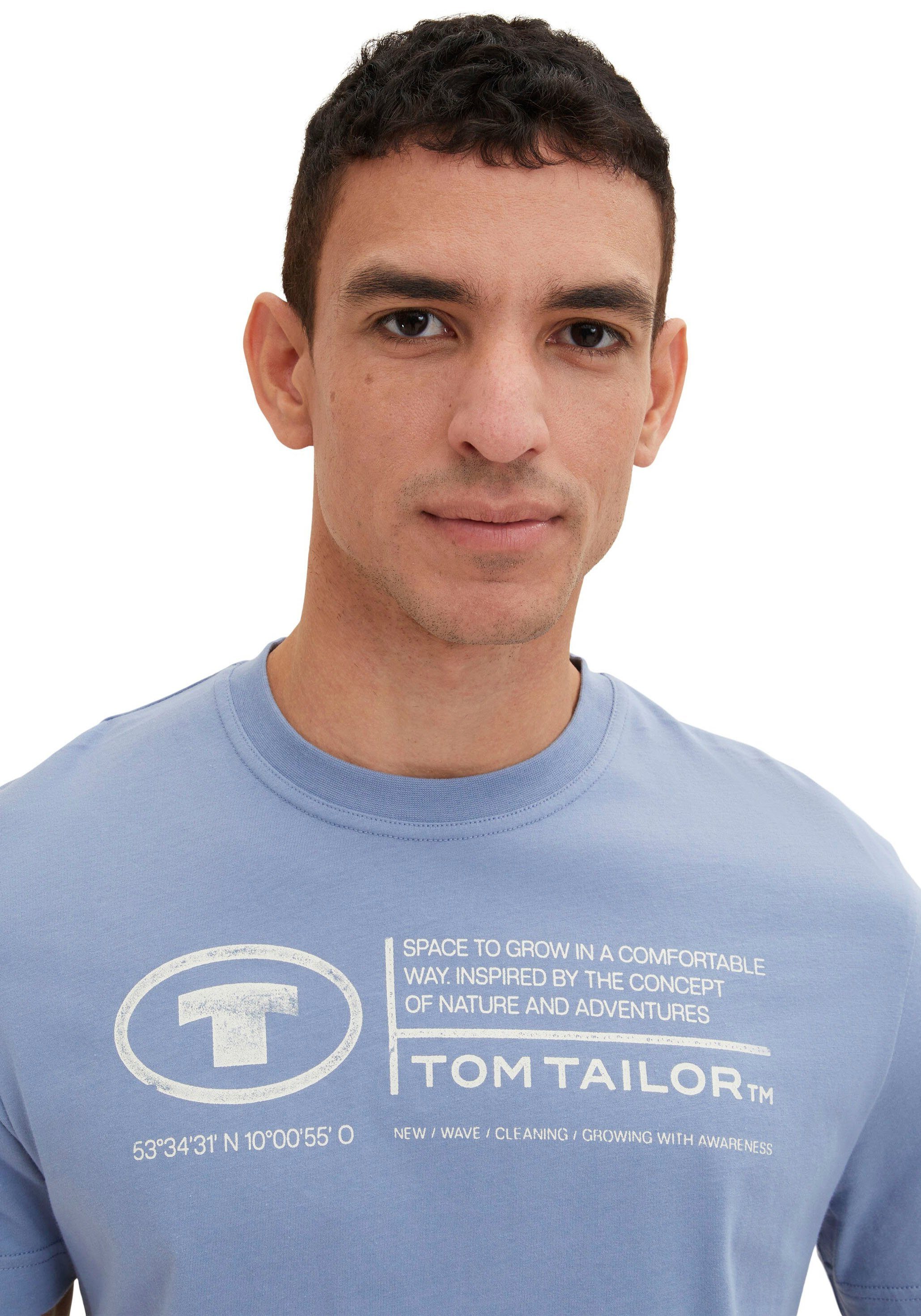 TOM TAILOR Tailor Blue T-Shirt Mid Herren Frontprint Print-Shirt Greyish Tom