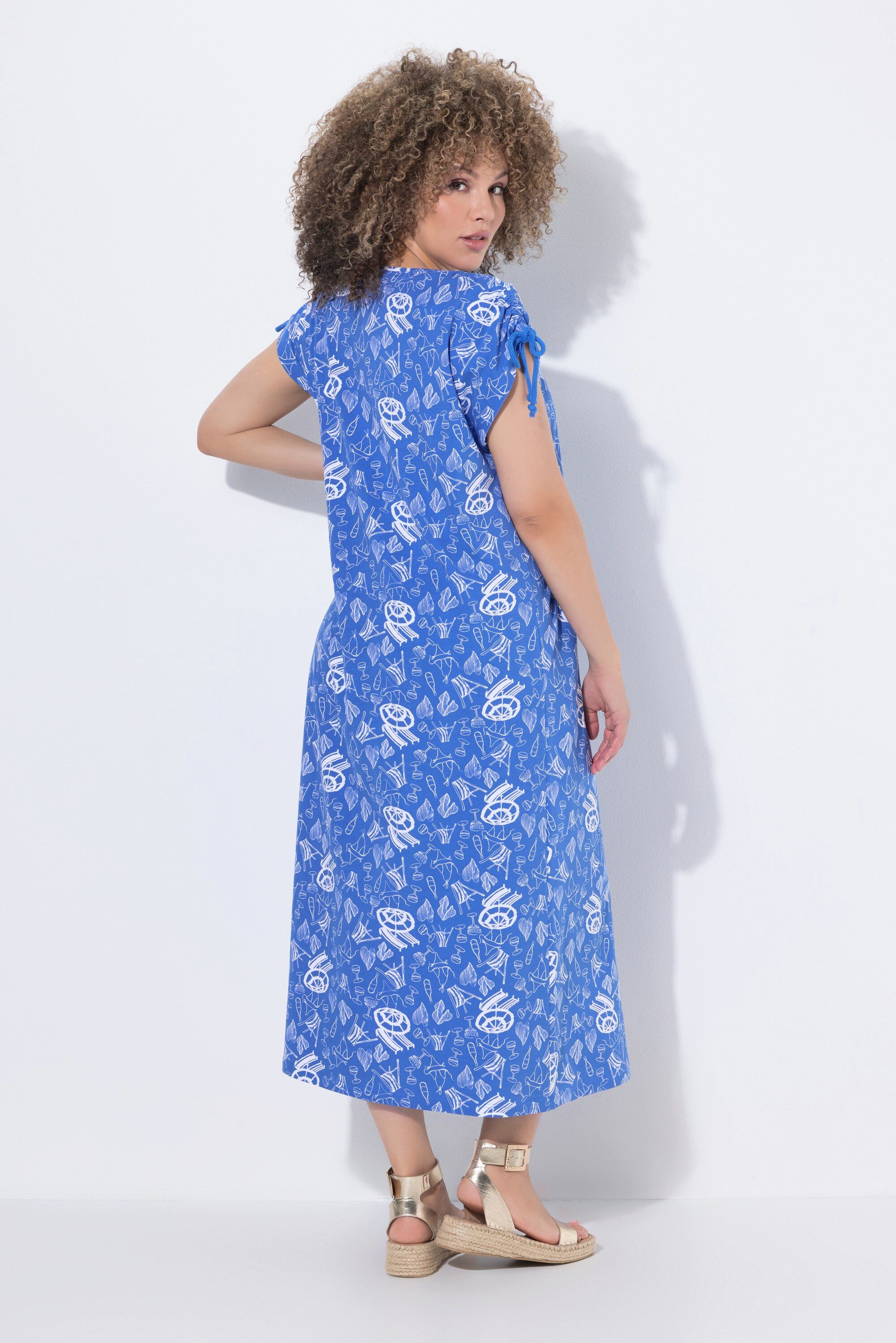 Ulla Popken Jerseykleid Midikleid A-Linie Rundhals Raffband ärmellos – Bild 3 von 4