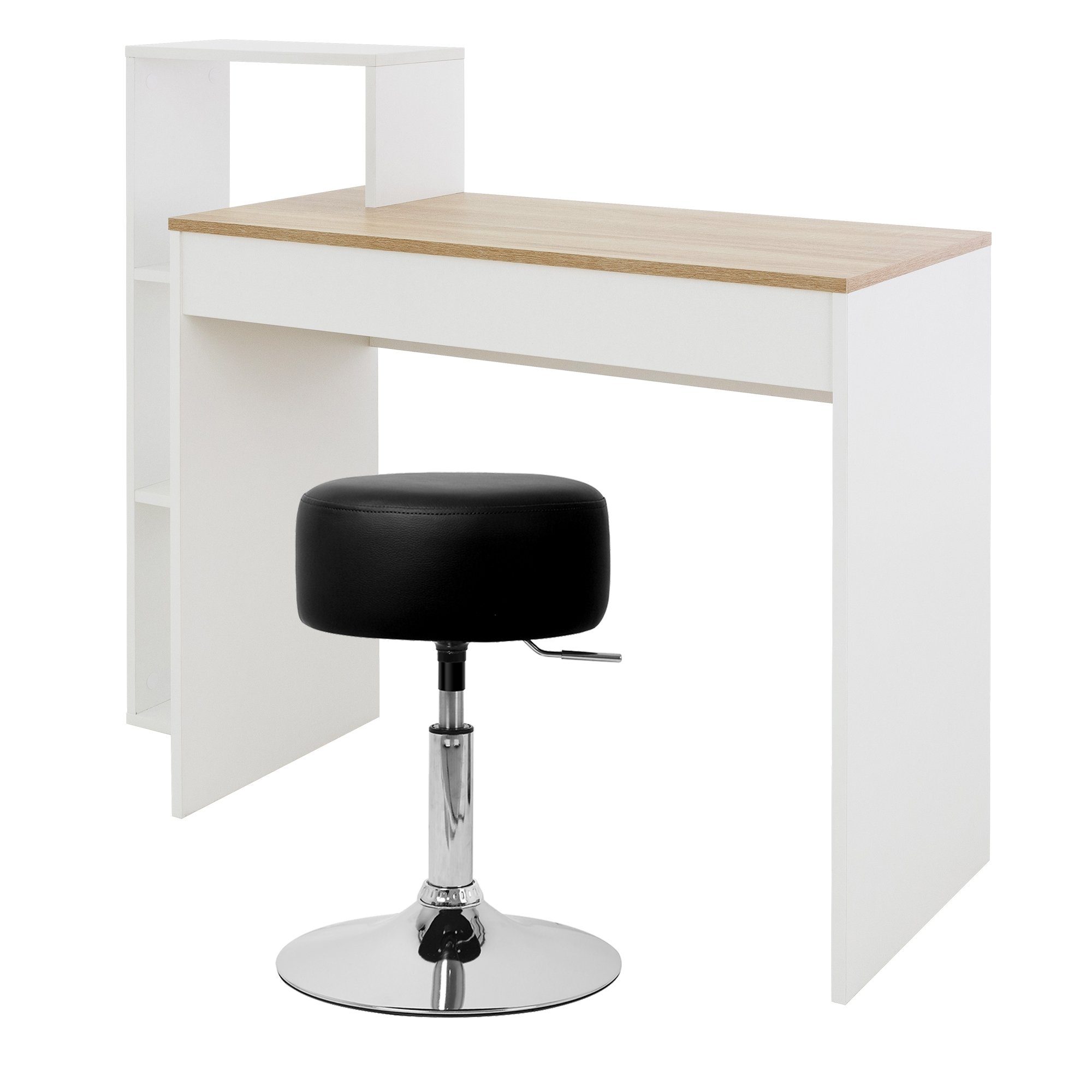 ML-DESIGN Schreibtisch Computertisch Bürotisch Arbeitstisch PC Tisch, Mit Sitzhocker Weiß/Sonoma-Eiche 110x72x40cm Polsterhocker Kunstleder | Kinderschreibtische