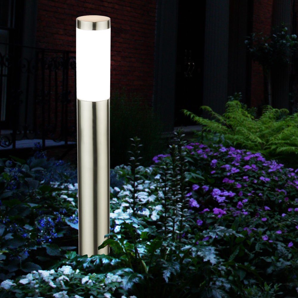 etc-shop LED Farbwechsel, Edelstahl Steh LED Warmweiß, Außen-Stehlampe, RGB FERNBEDIENUNG Leuchtmittel Außen Steckdosen Garten 3x Lampen inklusive