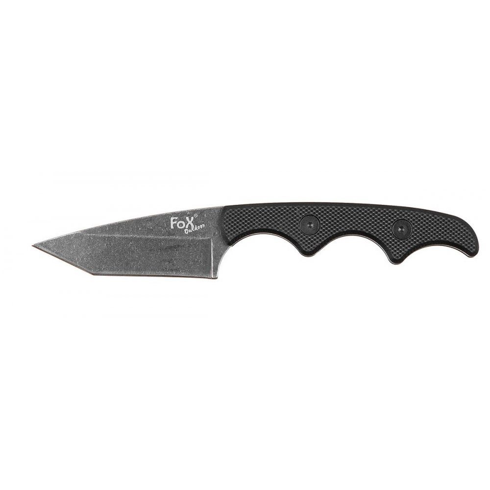 FoxOutdoor Taschenmesser Messer, "Neck II", stonew., Kunststoff-Scheide mit Kette, (Set, Messer mit Scheide), Tantoklinge stonewashed mit Glattschliff