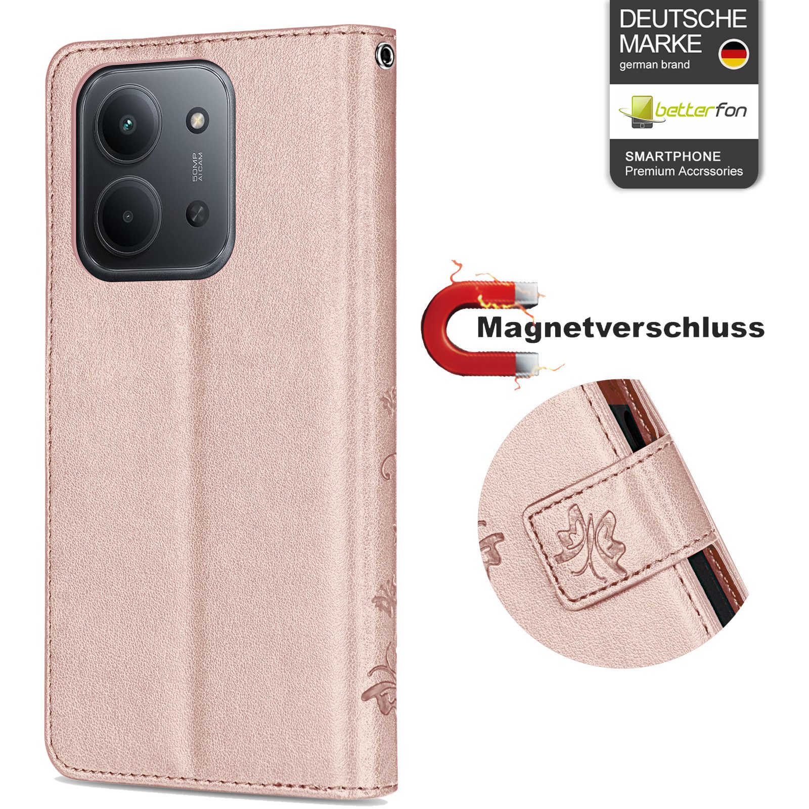 betterfon Handyhülle Handytasche für Xiaomi Redmi 15C Klapphülle mit Kartenfächern, Bookstyle-Hülle mit Magnetverschluss, Smartstand & Kunstleder