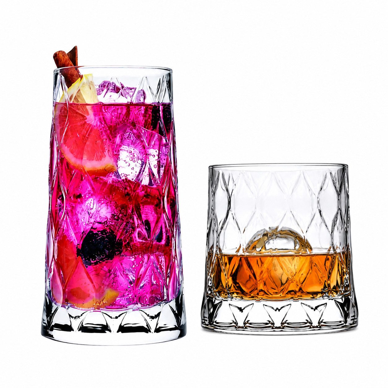 Pasabahce Gläser-Set Leafy Gläser Set – 4x Longdrinkgläser + 4x Whiskyglas, 4-tlg., Glas, 8-tlg. Set, zwei unterschiedliche Größen in einem Set