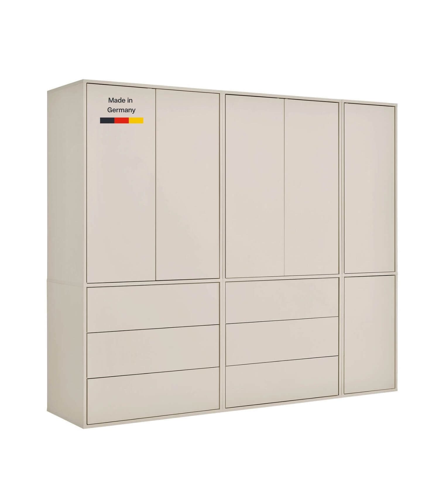 mokebo Kleiderschrank Kleiderschrank in Kaschmir-Beige 'Robe' (227x197 cm, mit Push-to-Open) Made in Germany, Schlafzimmer Schrank, mit Schubladen, Kaschmir Beige