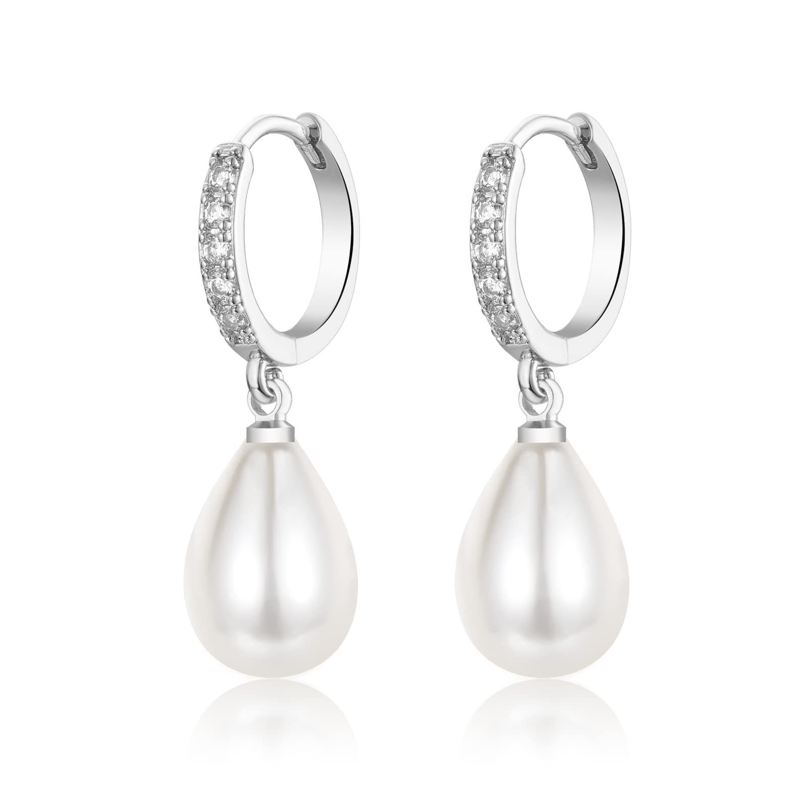 Perlenohrringe Frauen Sterling Vergoldet für POCHUMIDUU Damen Perlen Creolen Silber Perlenohrringe Mädchen Ohrringe 925 (1-tlg),