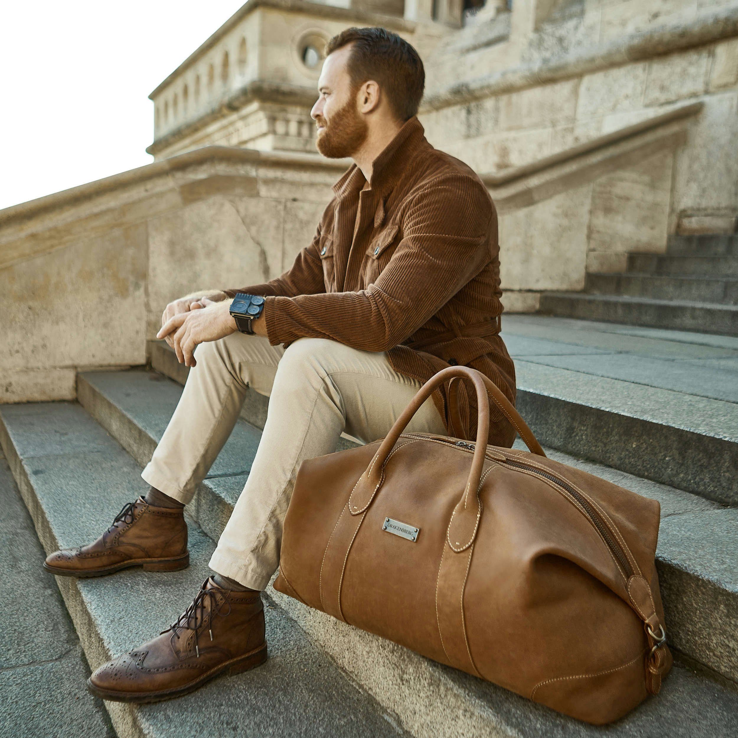 DRAKENSBERG Reisetasche Weekender »David« (60) Havana-Braun, aus vollnarbigem Premium Leder für Herren und Damen im Vintage-Design
