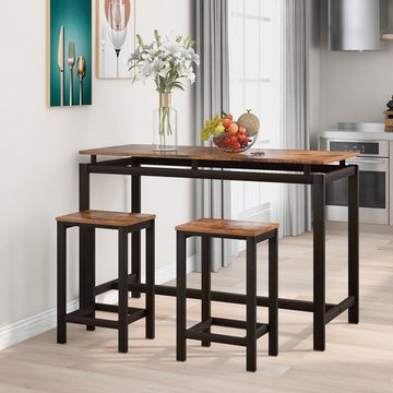 Ulife Bartisch Bartisch-Set Küchentisch und Stühle (3-St), Stehtisch und Barhocker aus dunklem Holz