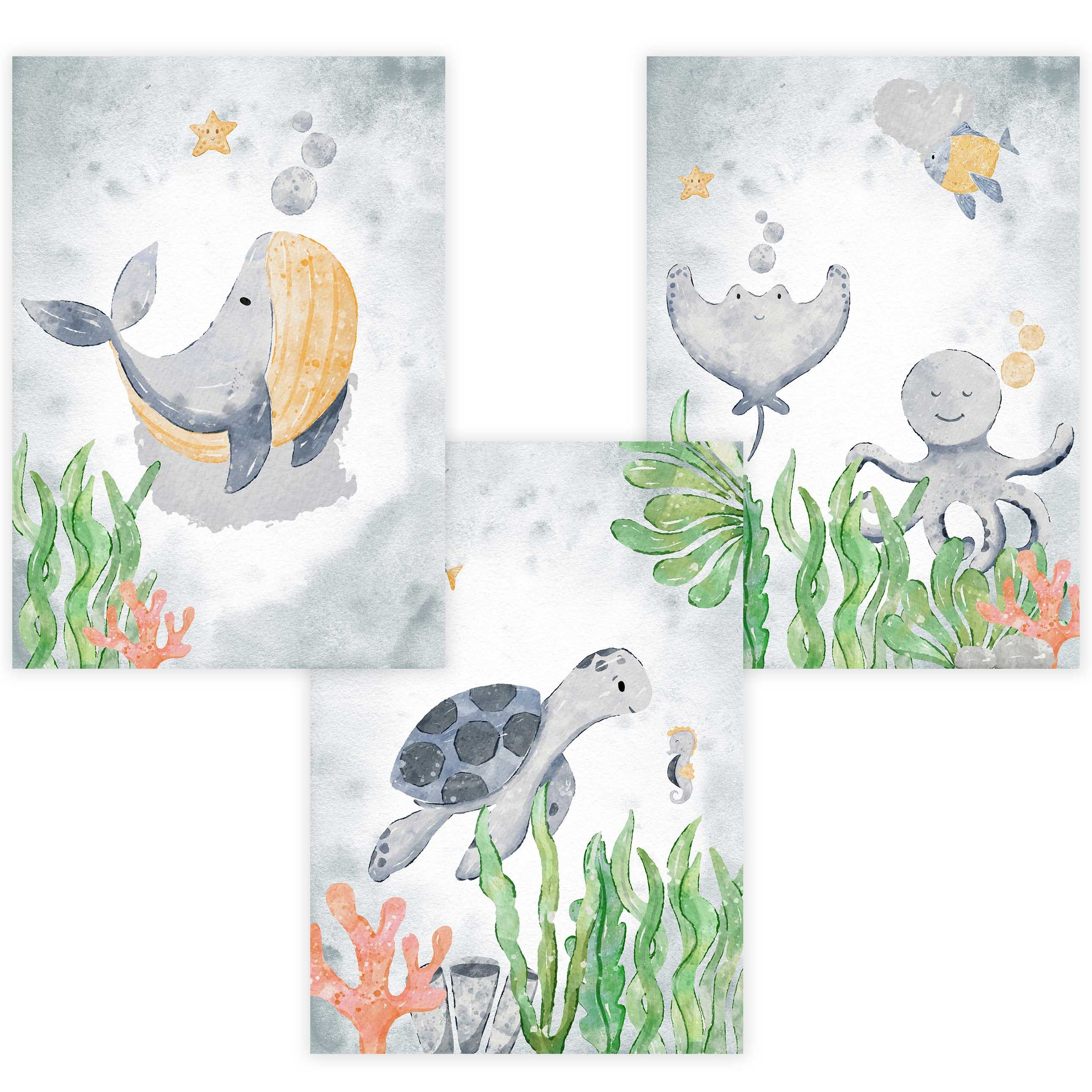 Poster Kinderzimmer Poster 3er Set Premium P721 / Unterwasserwelt