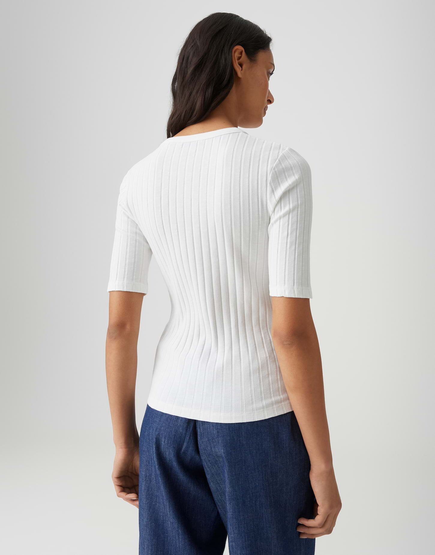 OPUS Kurzarmshirt Basic Rippshirt aus Baumwoll Mix Schmale Passform, Pull-on, elastischer Stoff