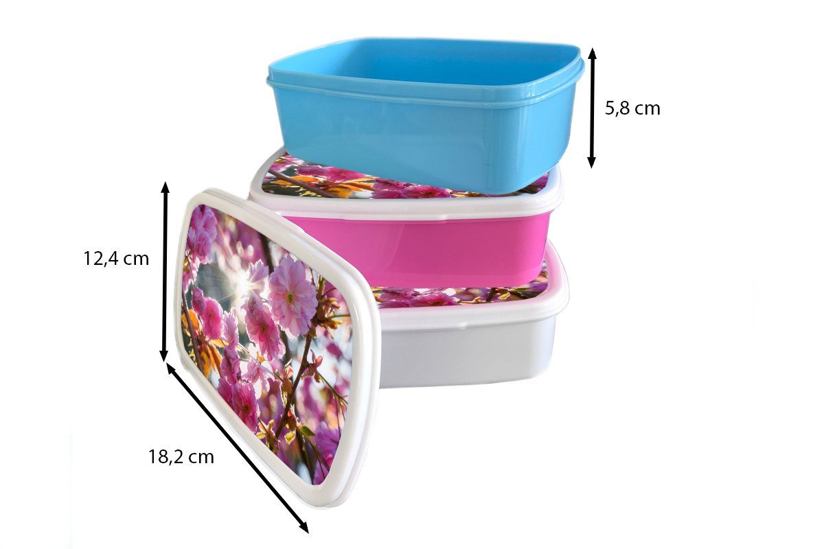 MuchoWow Lunchbox Sakura - Kunststoff, weiß und für Sonne Frühling, für - Jungs Erwachsene, (2-tlg), Brotbox Kinder Mädchen Brotdose, und