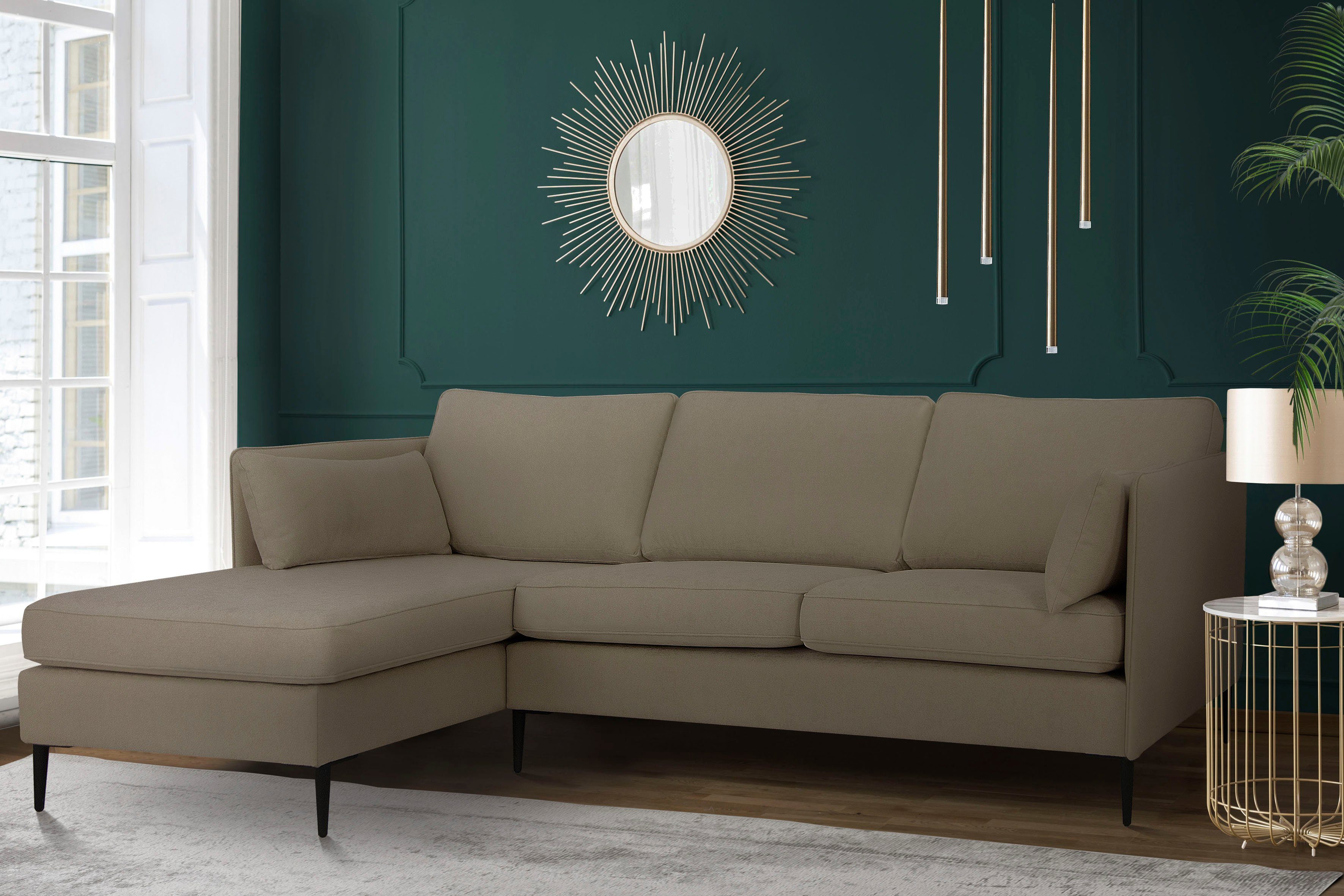 Leonique Ecksofa Light L-Form, inklusive loser Zierkissen, mit schmalen Armlehnen und Teleskopfüßen