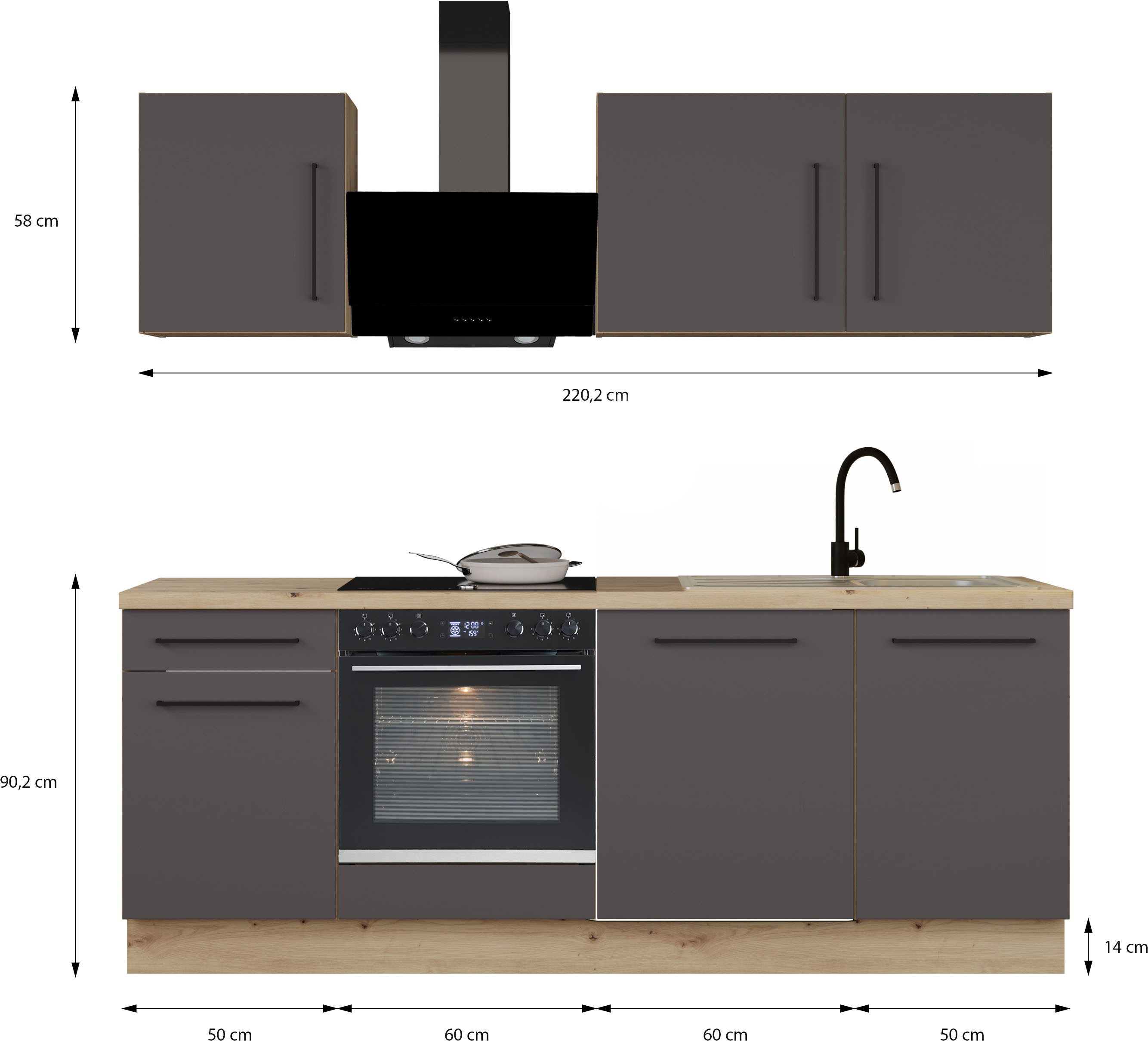 CENTRE DE CUISSON Meuble de cuisine KS-Nova, largeur 220 cm, avec électroménager Hanseatic en option