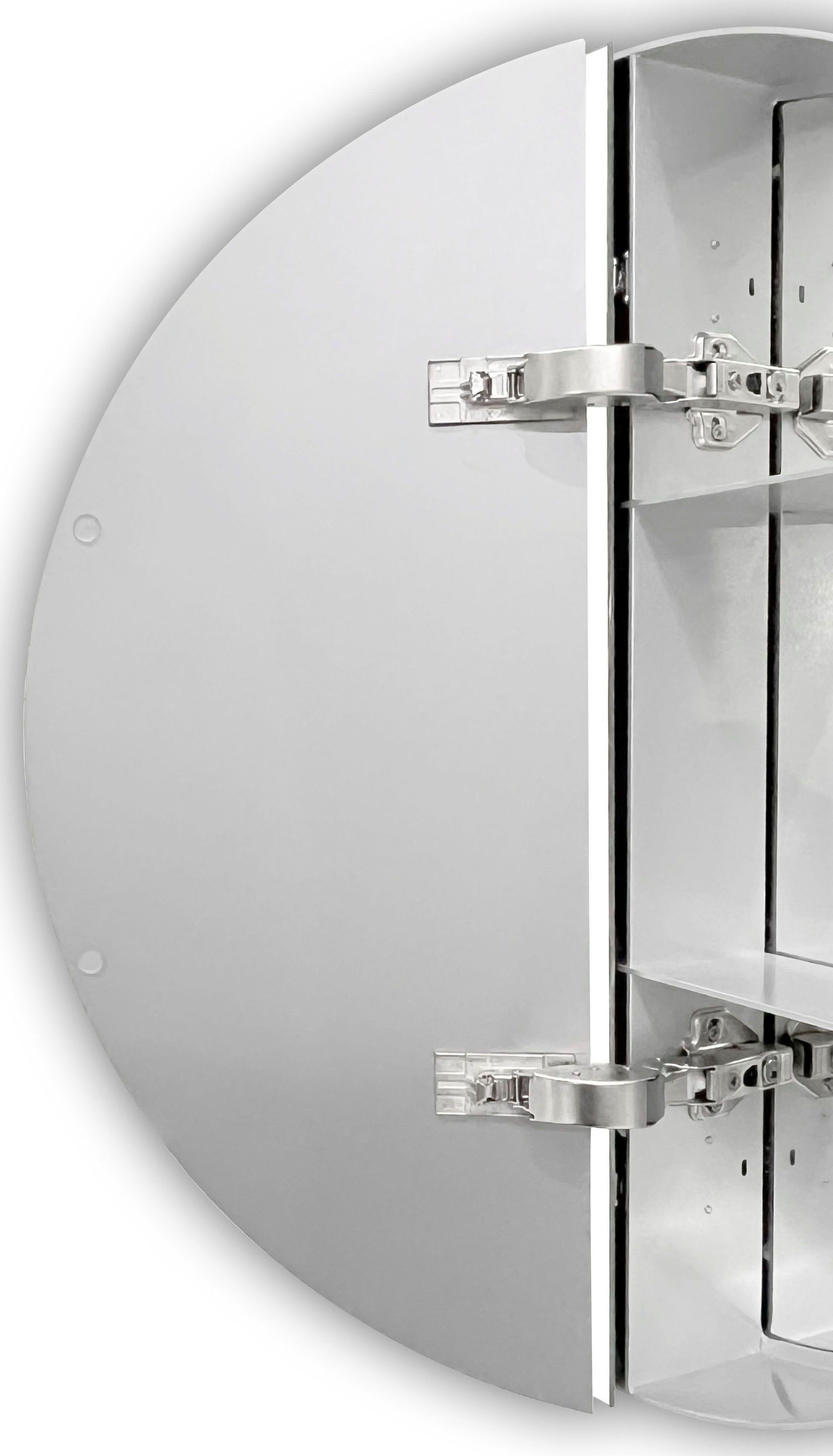 Talos Badezimmerspiegelschrank Ø: 60 Aluminium IP24 LED-Beleuchtung, Echtglas, cm, und aus