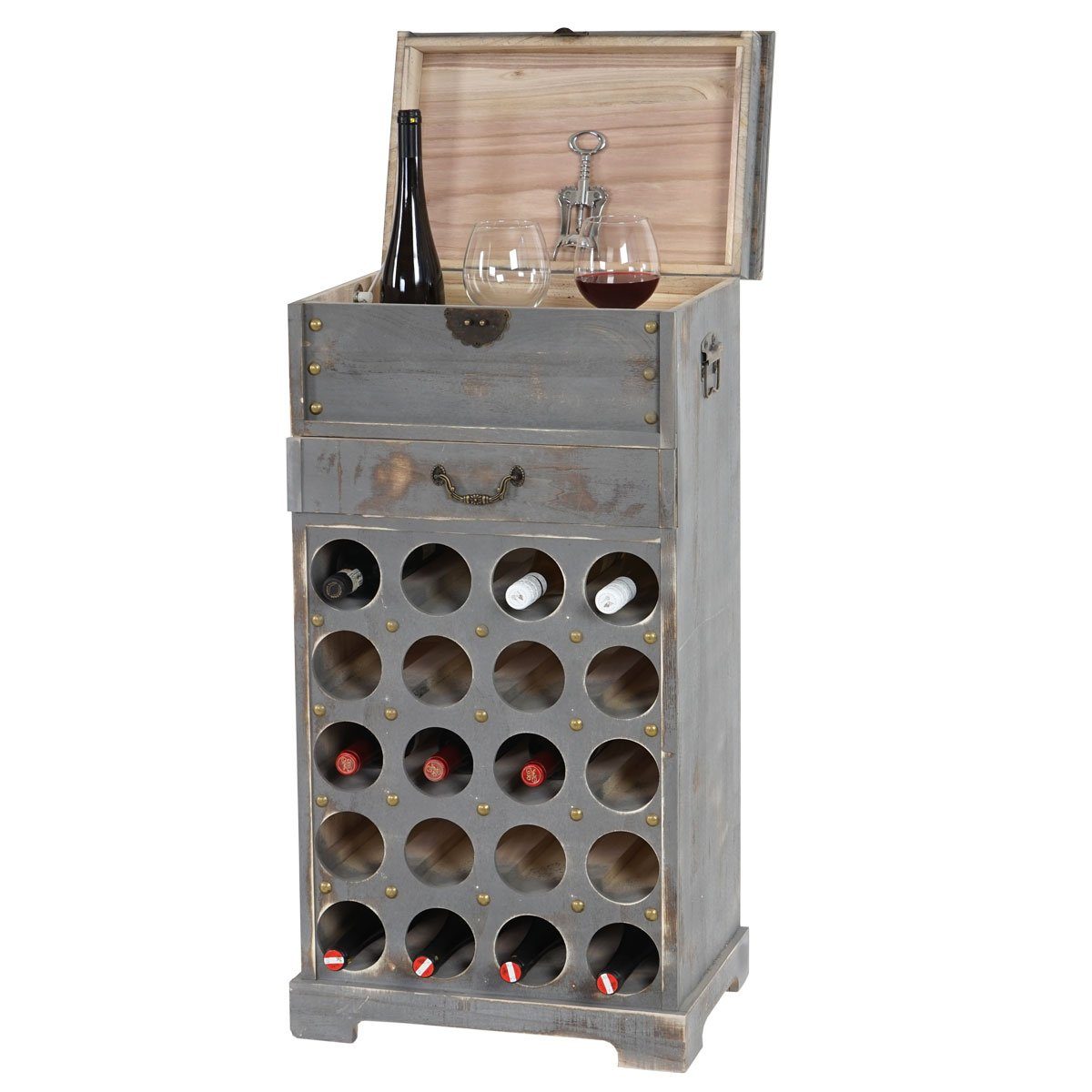 MCW Weinregal Torre T323, Für 20 Flaschen, Hochwertige Verarbeitung, Mit Staufach und Schublade