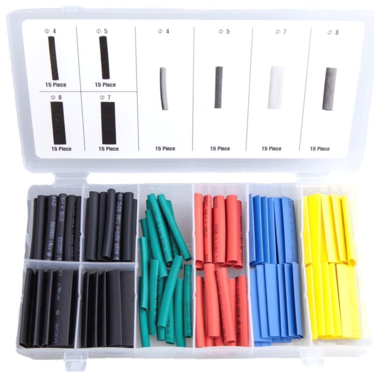 Benson Tools Wärmeschrumpfschlauch Verschiedenfarbiges Schrumpfschlauch-Set in Sortimentsbox 600V 125 °C, 120-tlg., kompakt und organisiert