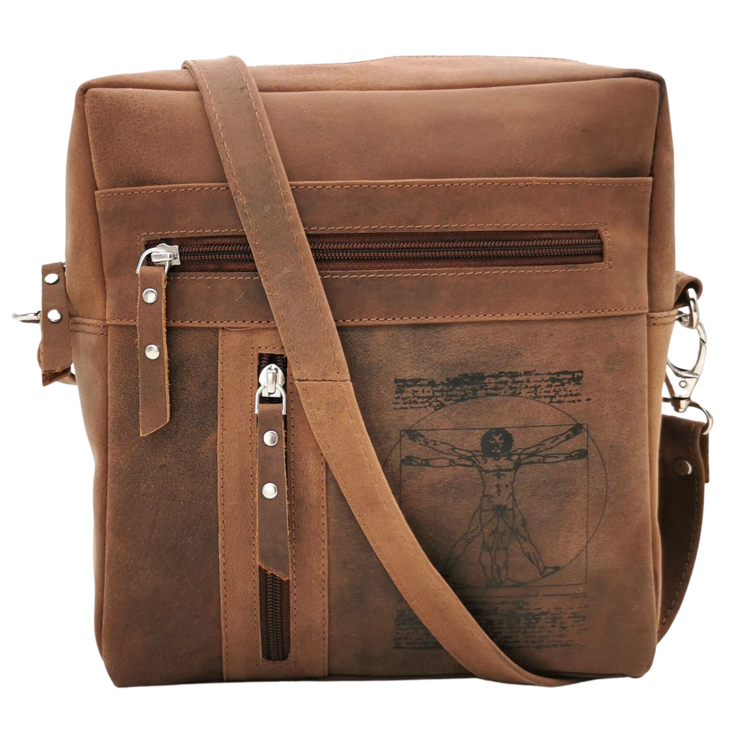 Landleder Messenger Bag Anatomy Vintage Unisex Umhängetasche, 100% Rindleder