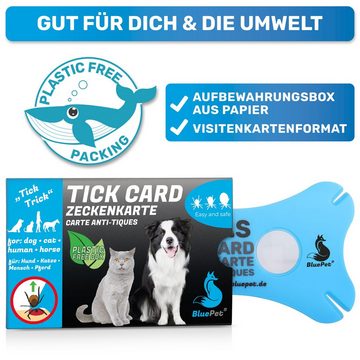 BluePet Zeckenpinzette Zeckenkarte mit Lupe im Scheckkartenformat, Zeckenentfernung für Menschen und Tiere