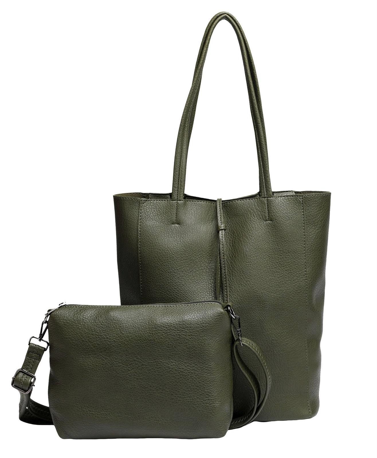 ITALYSHOP24 Schultertasche SET 2in1 Damen Tasche Umhängetasche XXL Сумки для покупок, Leichtgewicht Hobo + Crossbody Bag / Schmucktasche