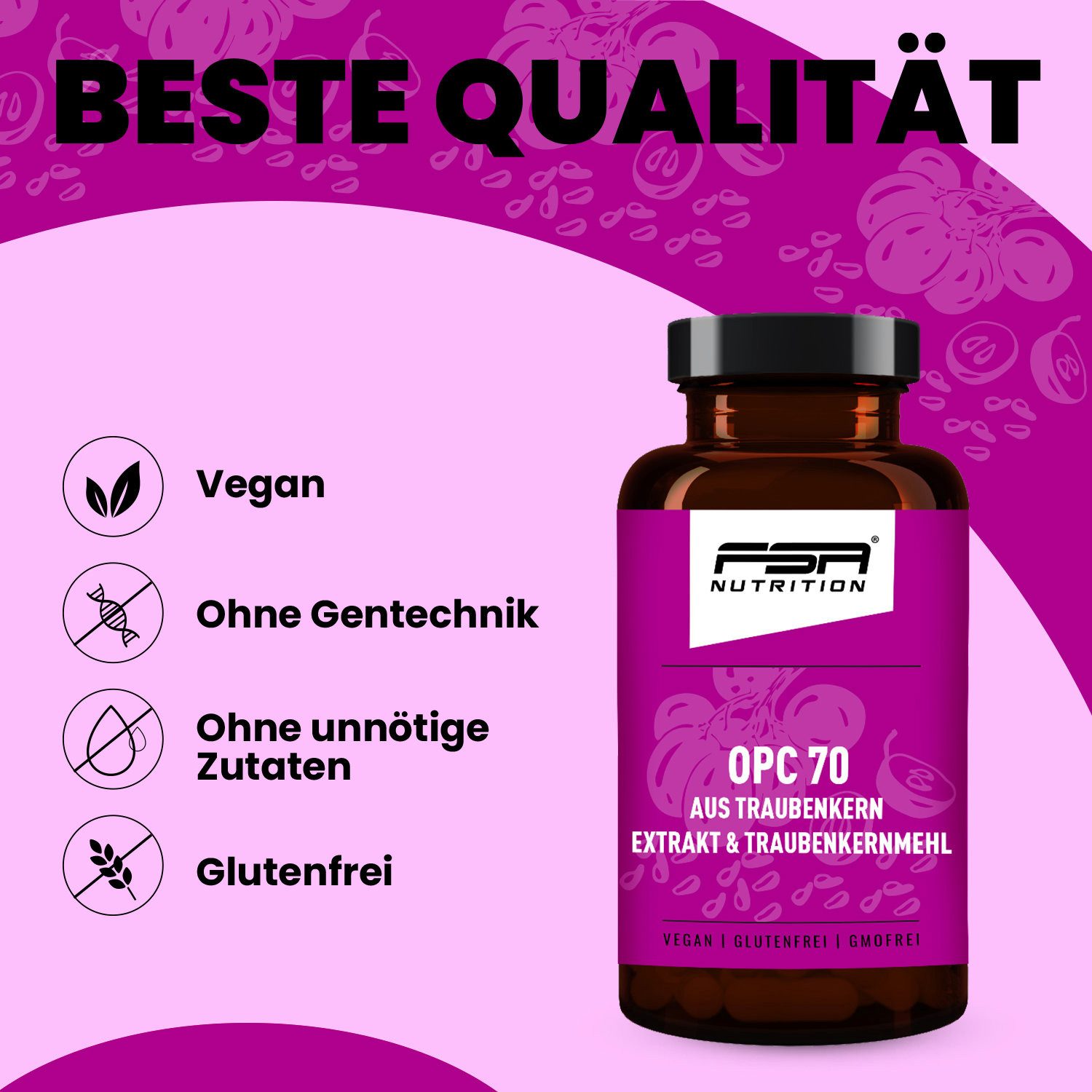 FSA NUTRITION OPC 70 aus Traubenkern Extrakt & Traubenkernmehl im Glas Kapseln, 60 er 60 St., 52 g