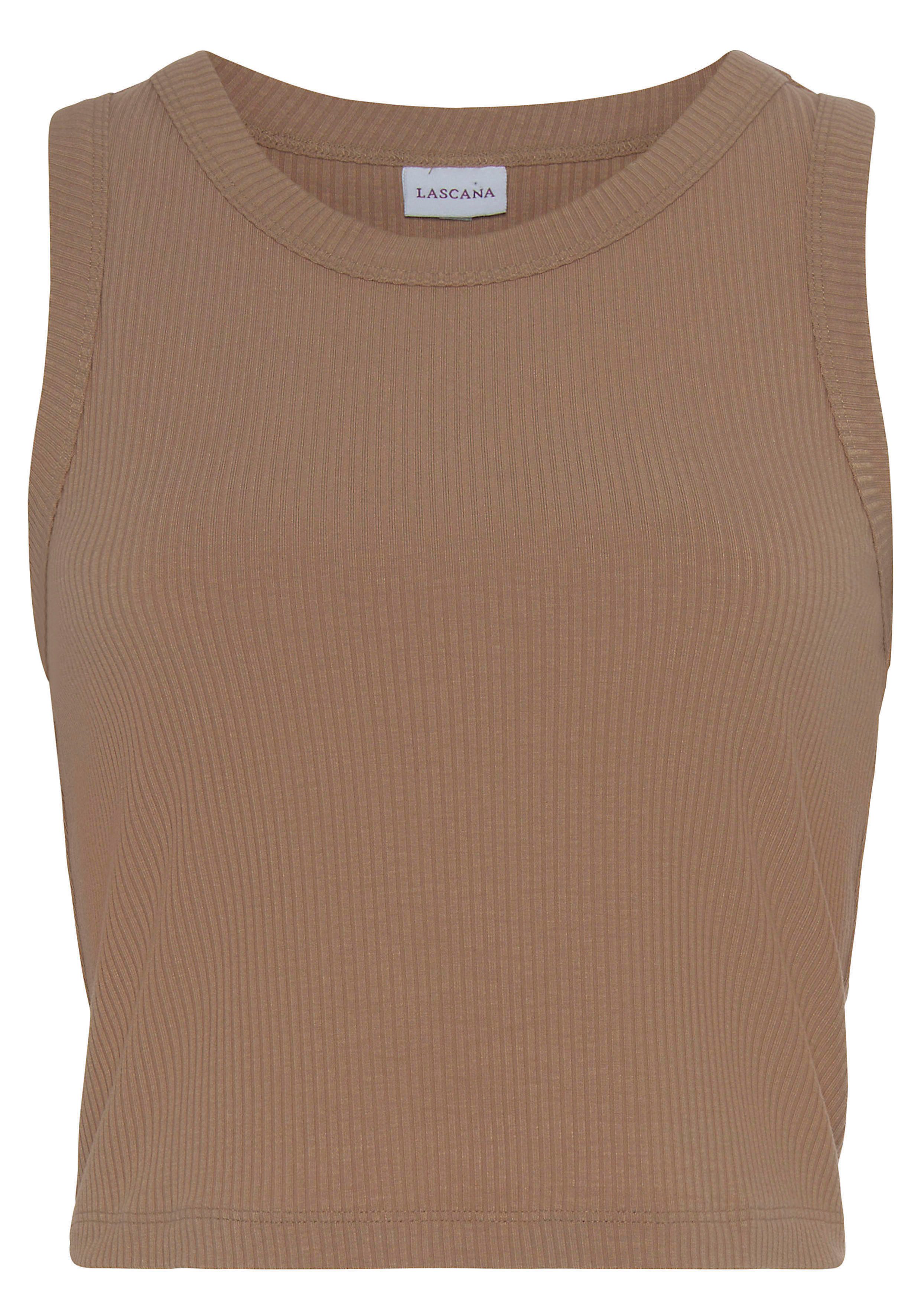 LASCANA Crop-Top aus weicher Rippware (2er-Pack) kurzes Tanktop, sommerliche Basic Tops, figurbetontes Ripptop – Bild 4 von 5