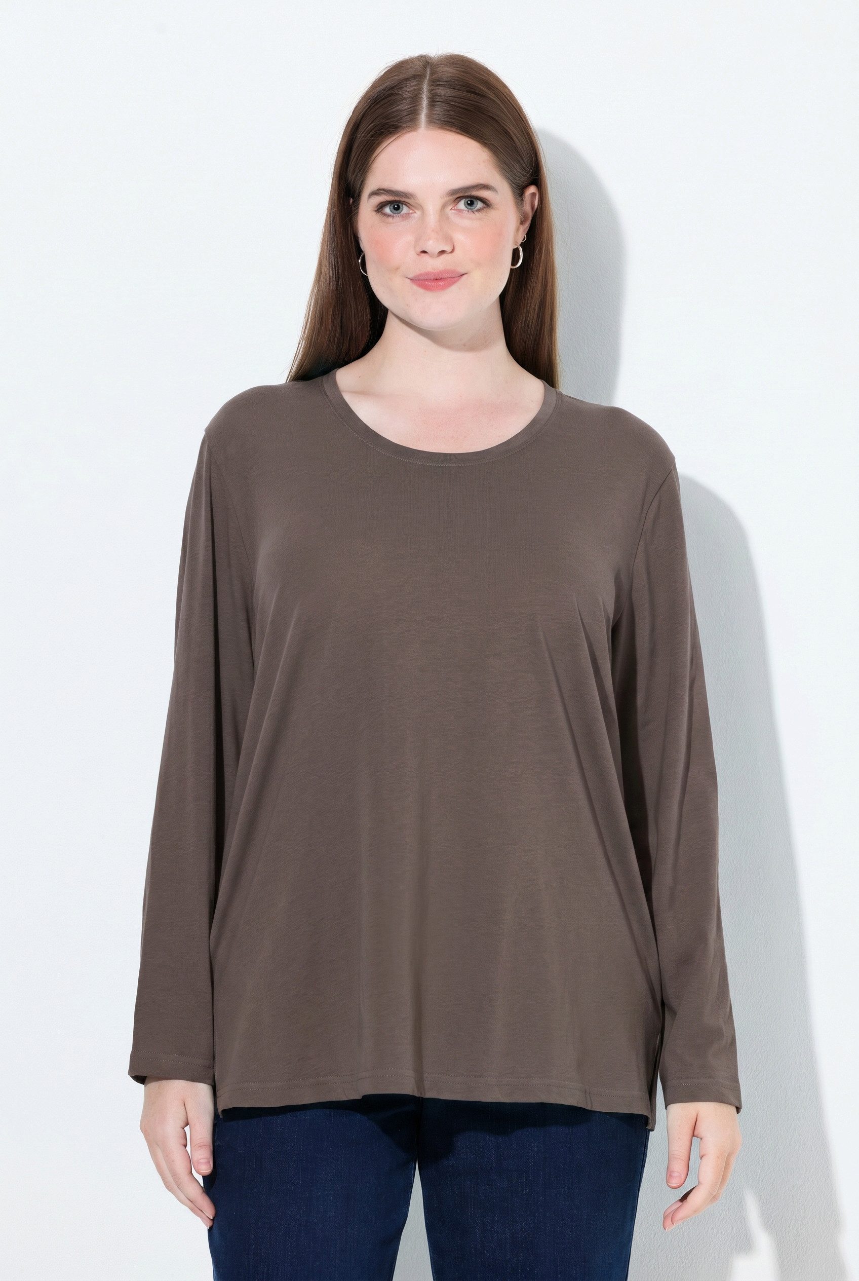 Ulla Popken T-Shirt Shirt Relaxed Rundhalsausschnitt Langarm