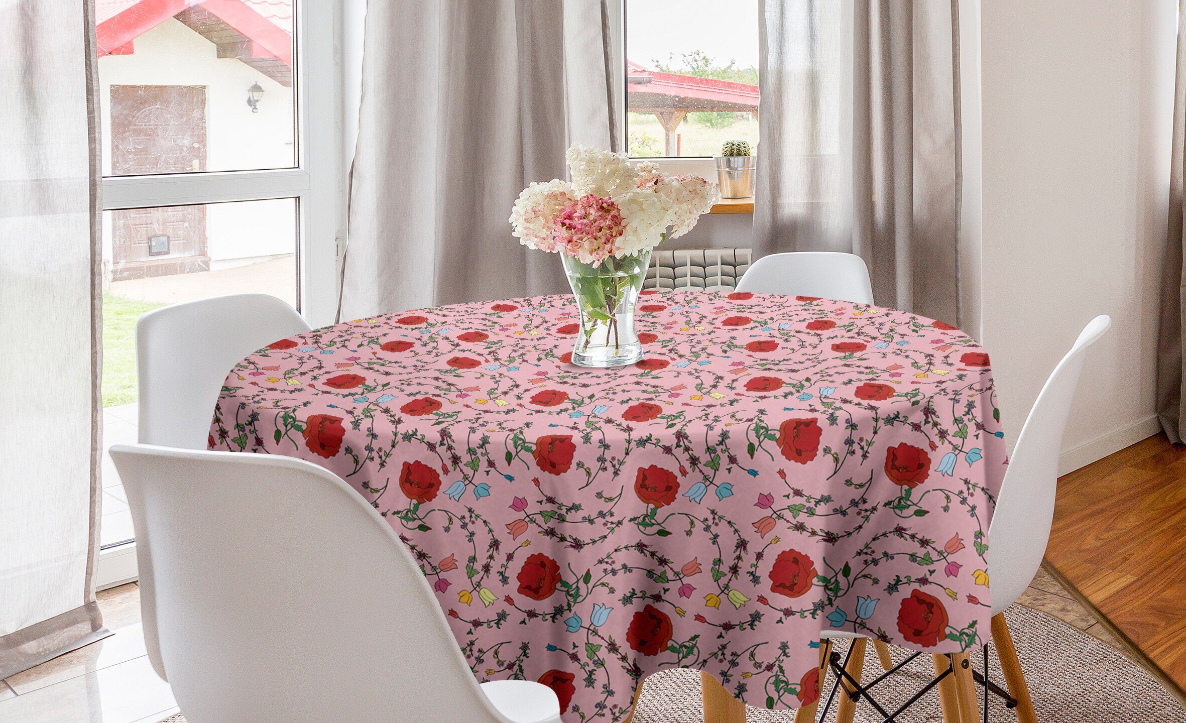 Abakuhaus Tischdecke Kreis für Esszimmer Bunte Küche Blumen-Blüten Garten-Kunst Tischdecke Dekoration, Abdeckung