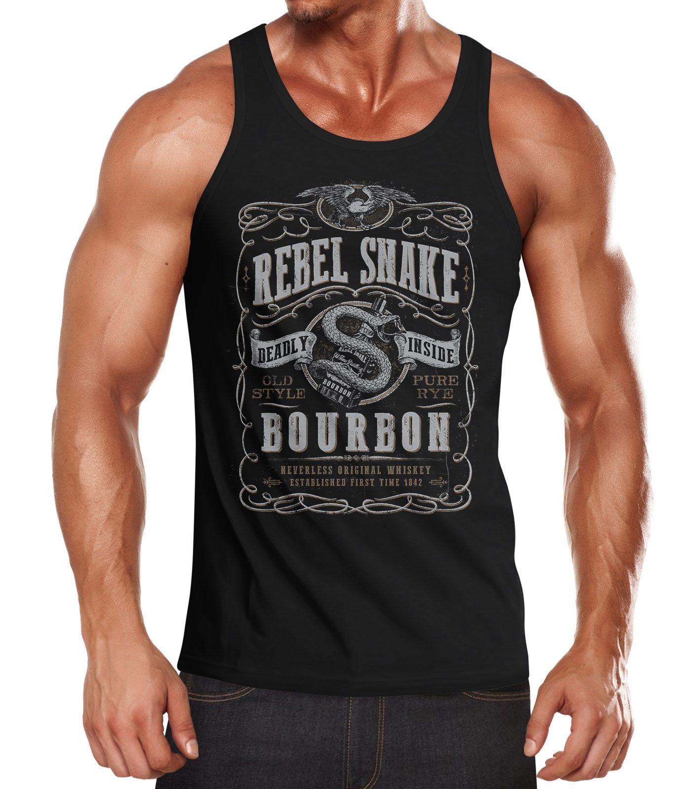 Tanktop Herren Tank-Top Whiskey Emblem Rebel Snake Bourbon Retro Style Fashion Streetstyle Muskelshirt Muscle Shirt Neverless®
