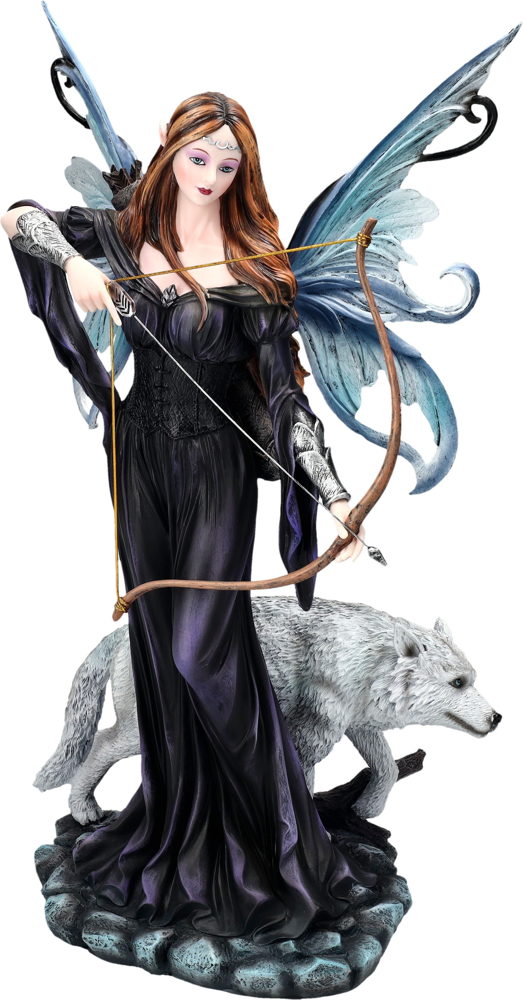 Figuren Shop GmbH Fantasy-Figur Elfen Figur - Amora mit Bogen und Wolf - Fa günstig online kaufen