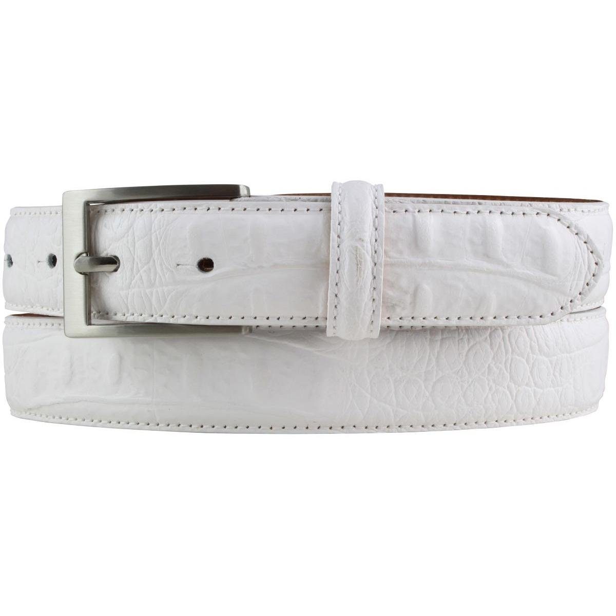 BELTINGER Ledergürtel Gürtel mit Krokoprägung 3 cm - Leder-Gürtel für Damen Herren 30mm Krok Weiß, Silber