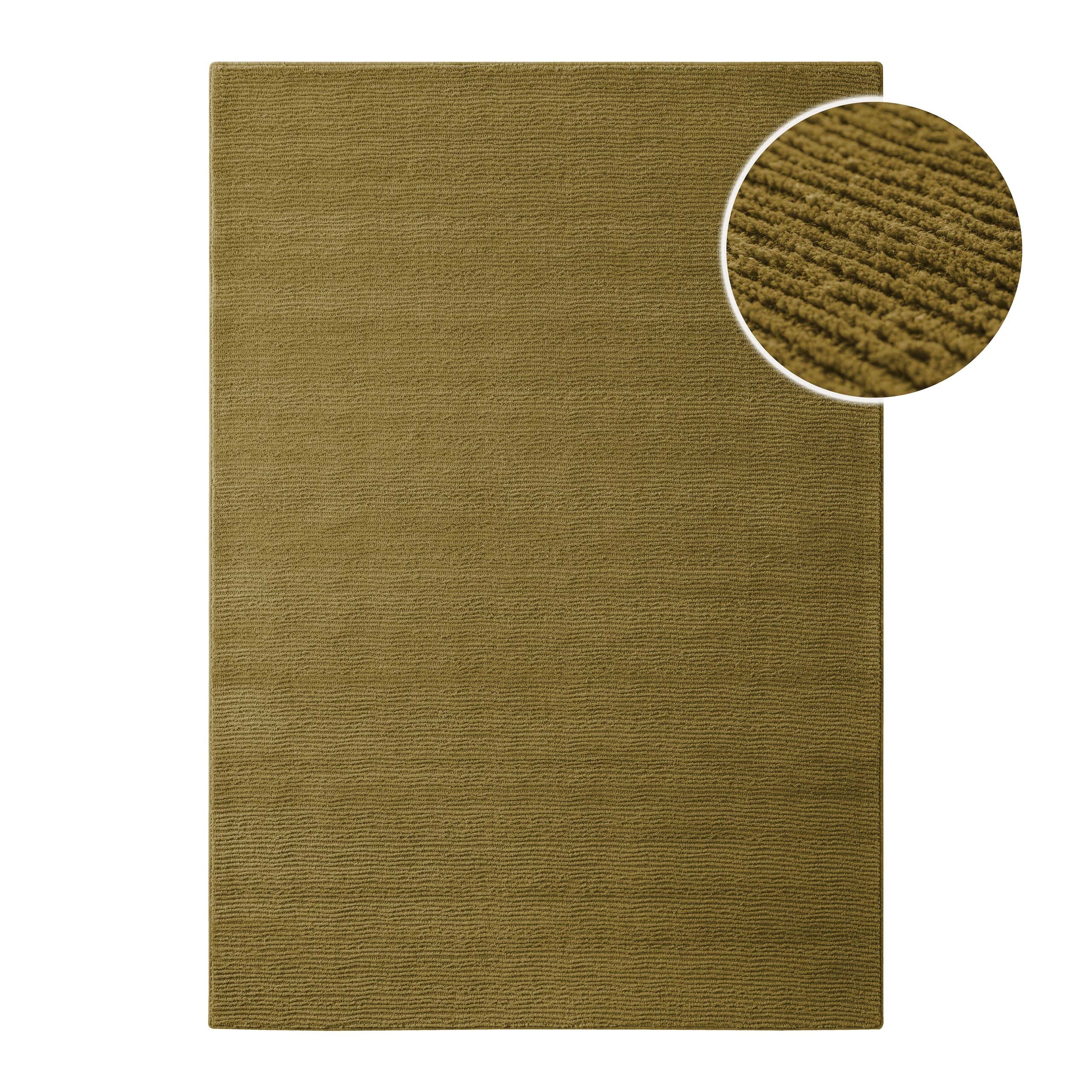 Wecon home Teppich Castello ONE, rechteckig, Höhe: 7 mm, Schurwolle, Kurzflor mit Hoch-Tief-Effekt, Wohnzimmer, Streifenmuster