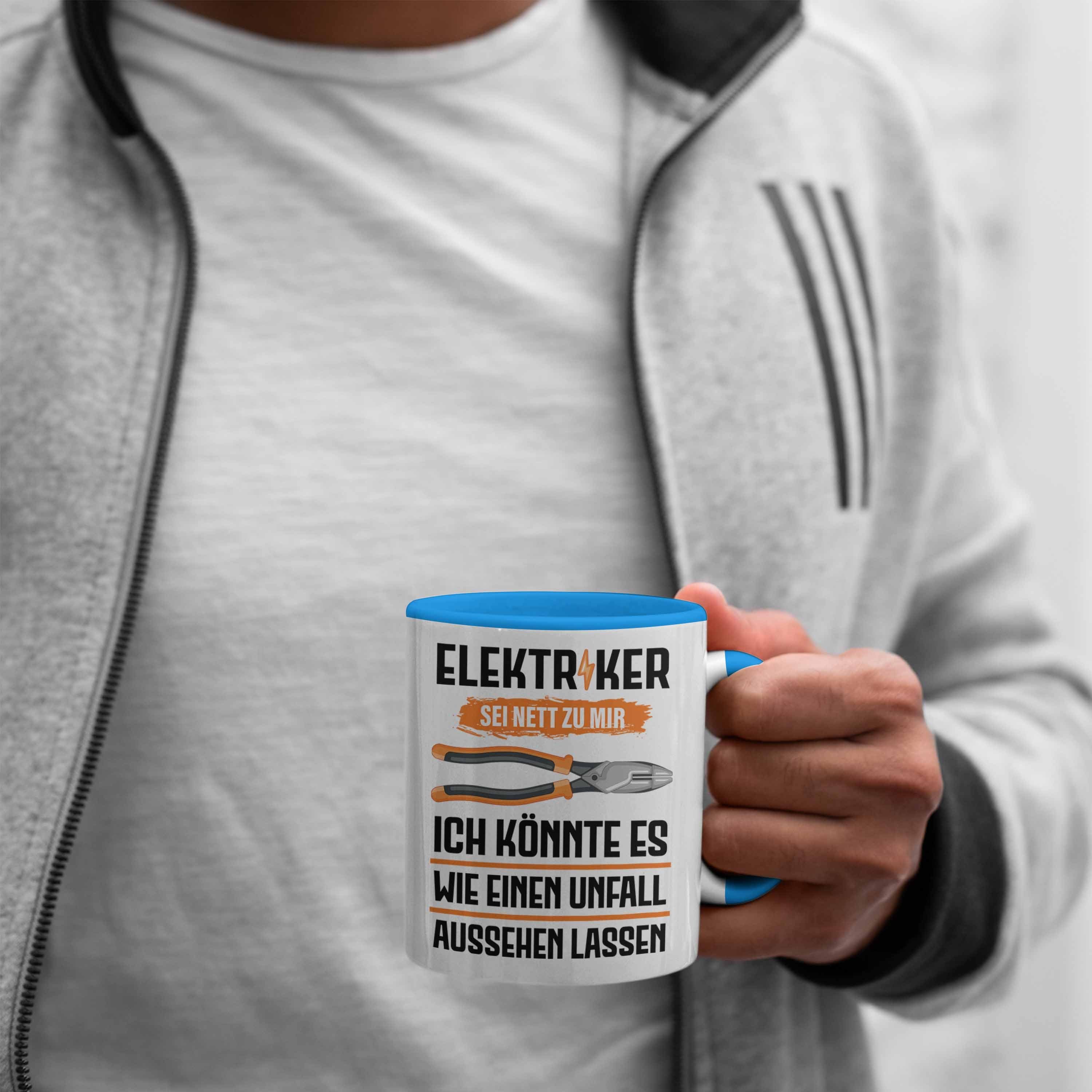 Gadget Tasse Kaffeebecher Elektriker Blau Spruch Trendation Geschenke Tasse - Trendation Männer Lustig Geschenk